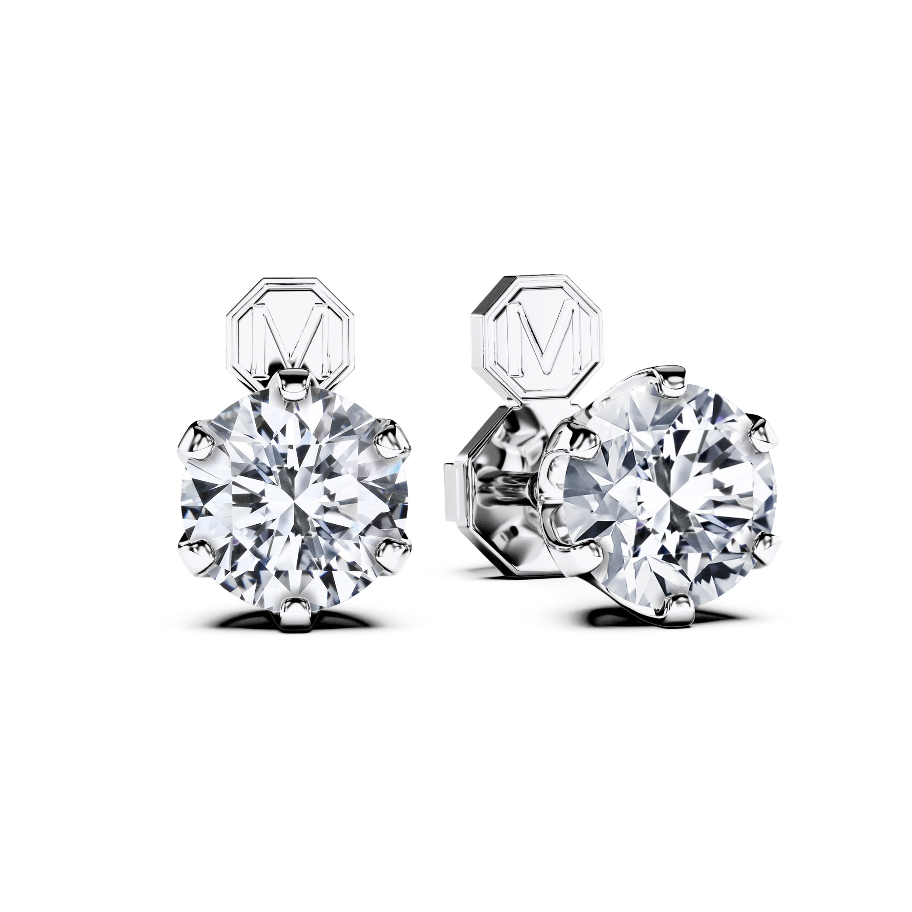Stud, 18ct White Gold Diamond Earrings Round