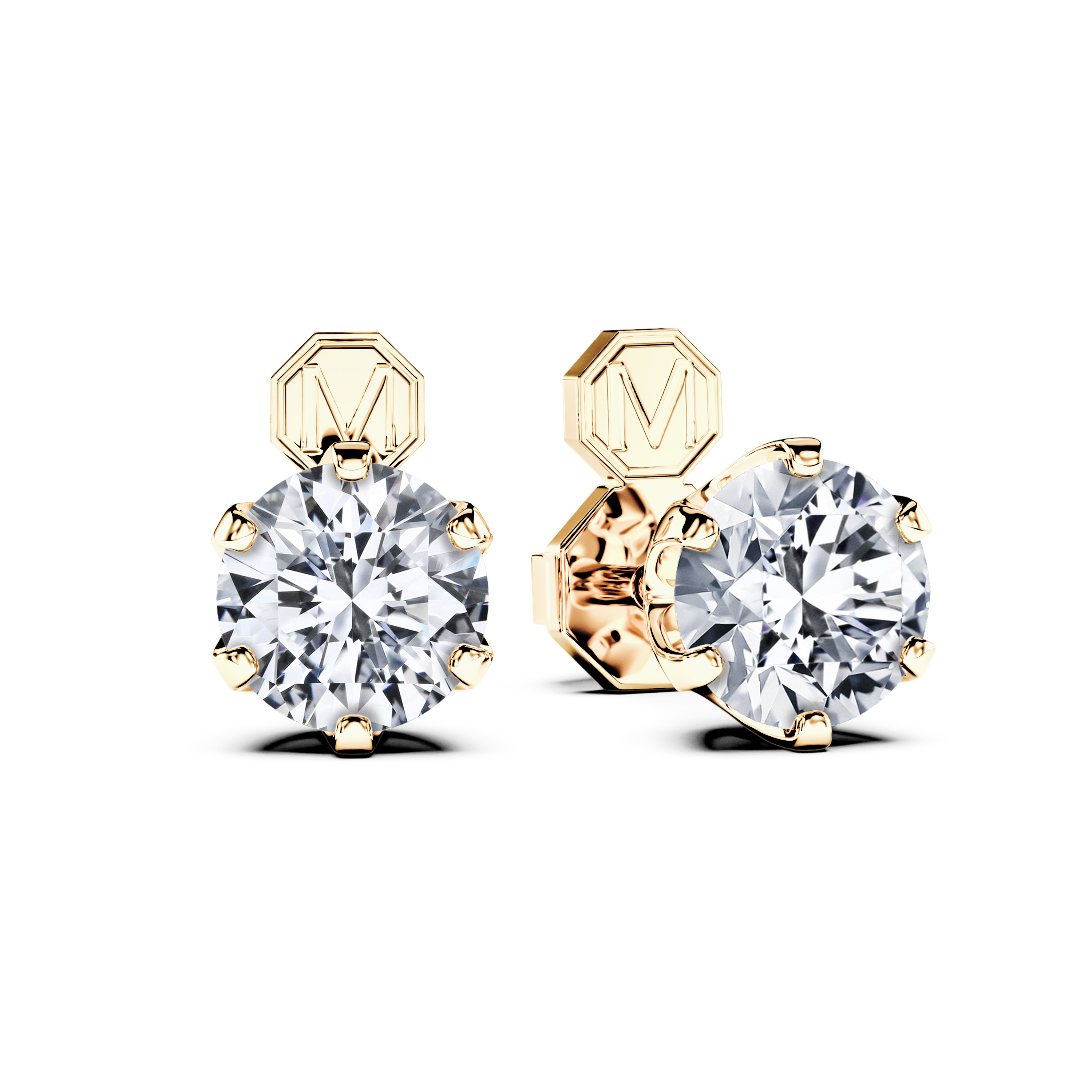 Stud, 18ct Yellow Gold Diamond Earrings Round