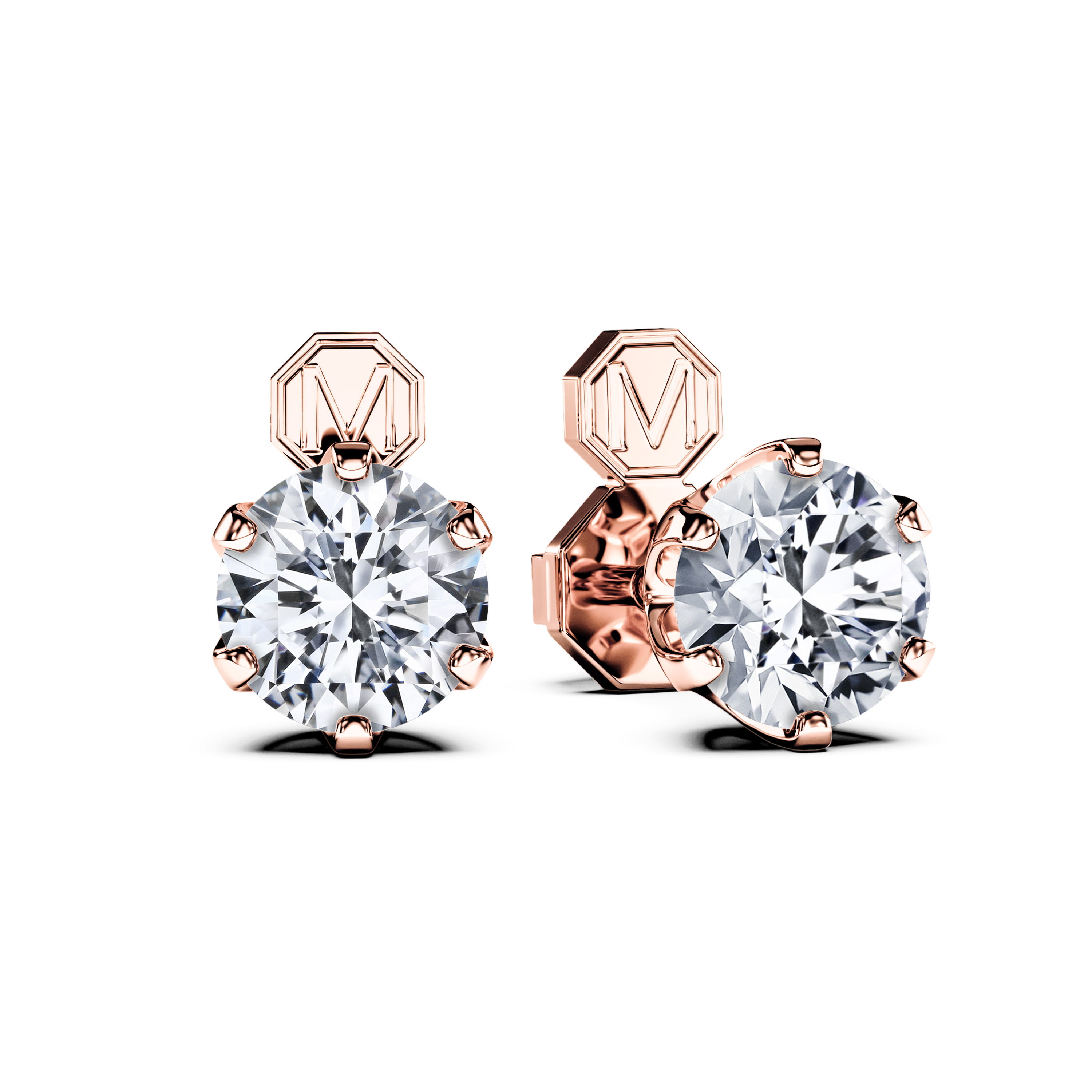 Stud, 18ct Rose Gold Diamond Earrings Round