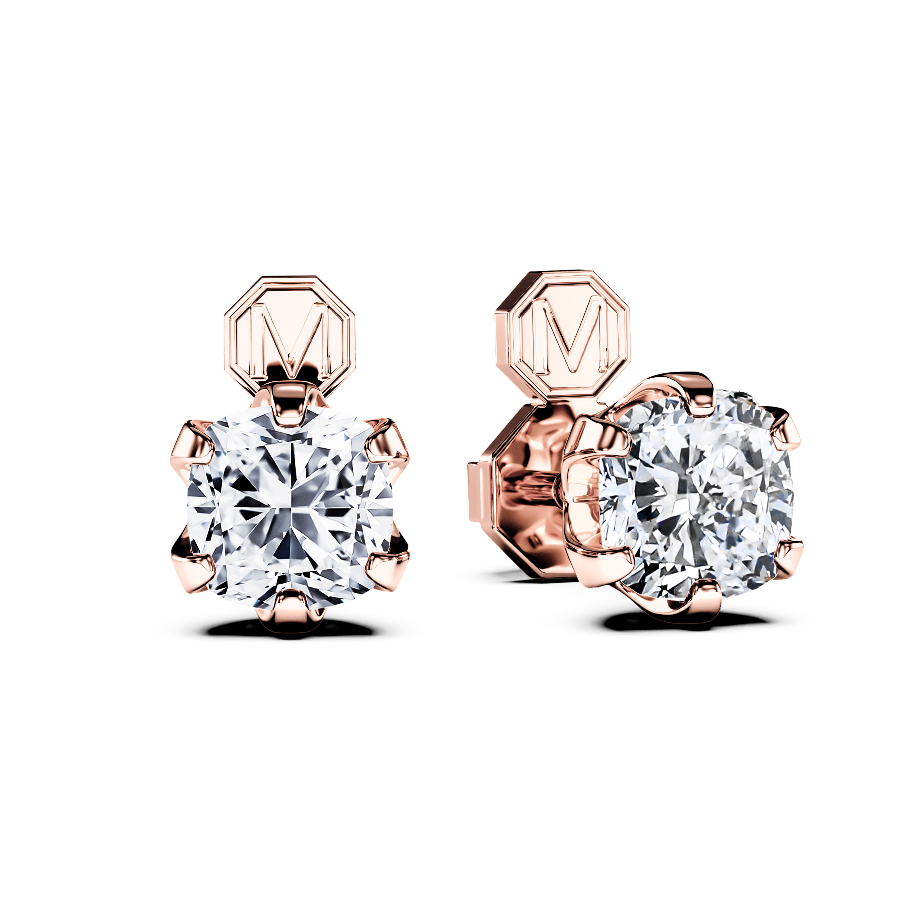Stud, 18ct Rose Gold Diamond Earrings Cushion