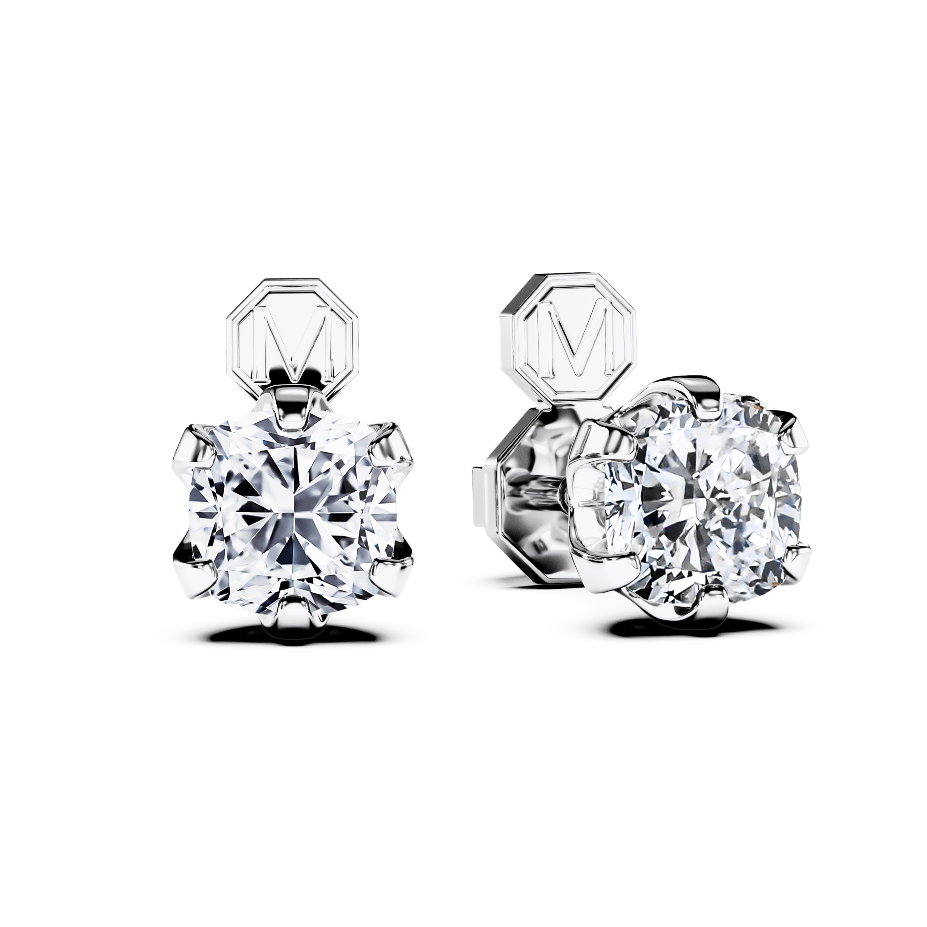 Stud, 18ct White Gold Diamond Earrings Cushion