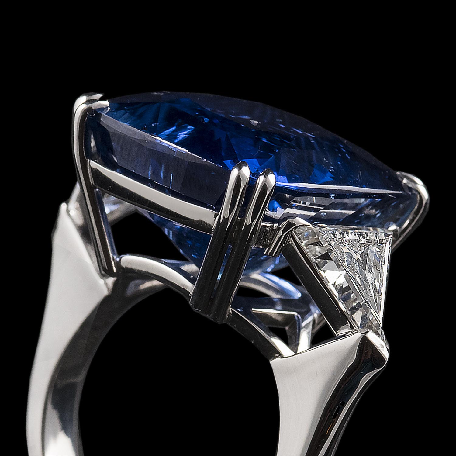The Moon Ocean Rings in Platinum with Cushion Centre Stone Alternate shot 2