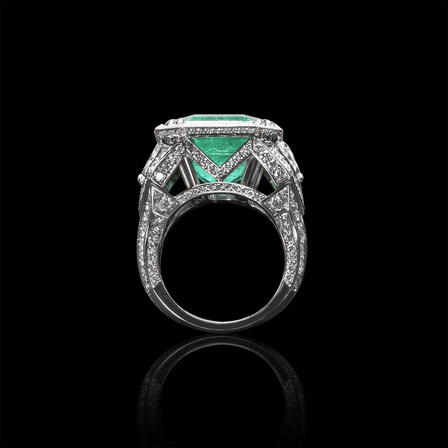 The Moon Ocean Rings in Platinum with Emerald Centre Stone Alternate shot 3