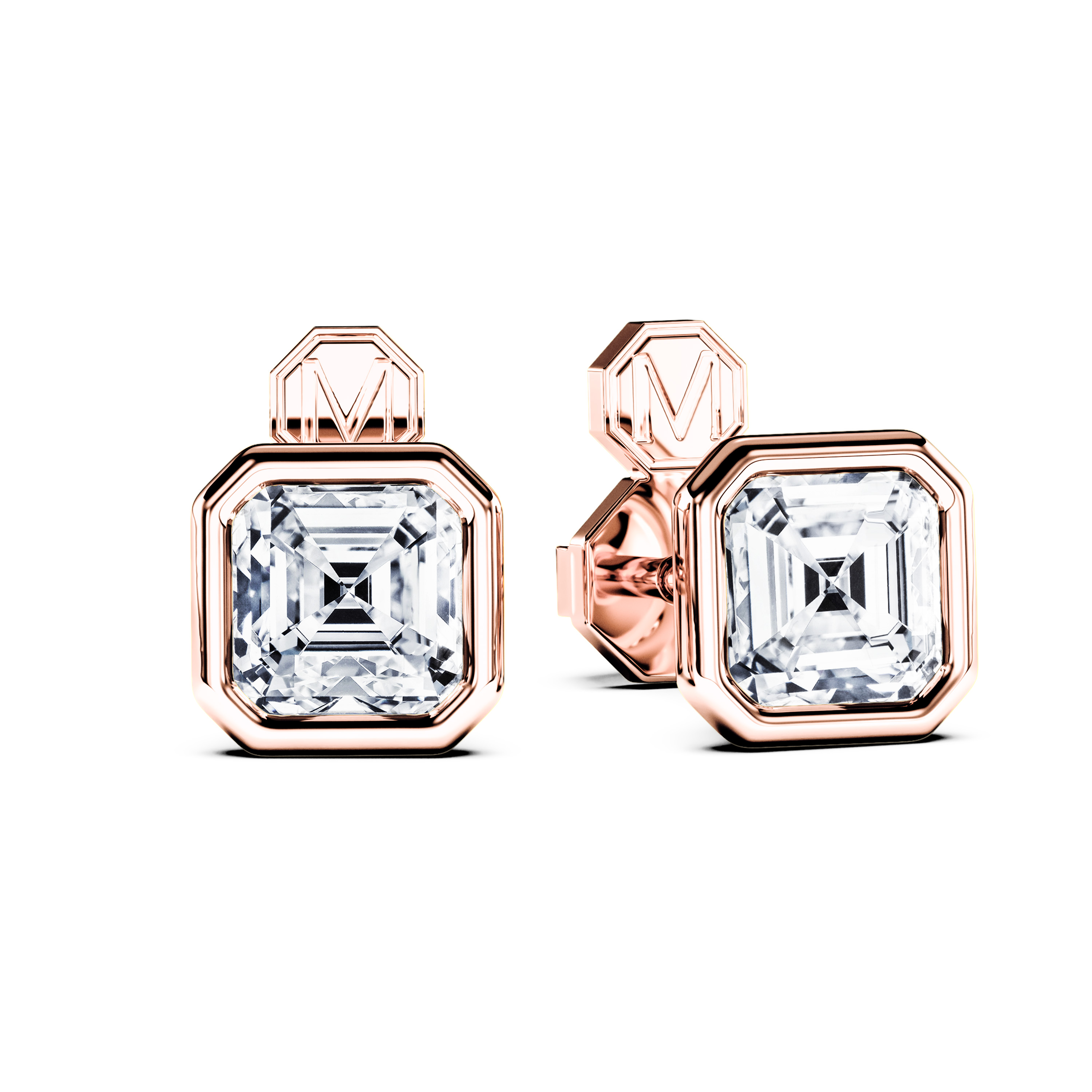 Stud, 18ct Rose Gold Diamond Earrings Asscher