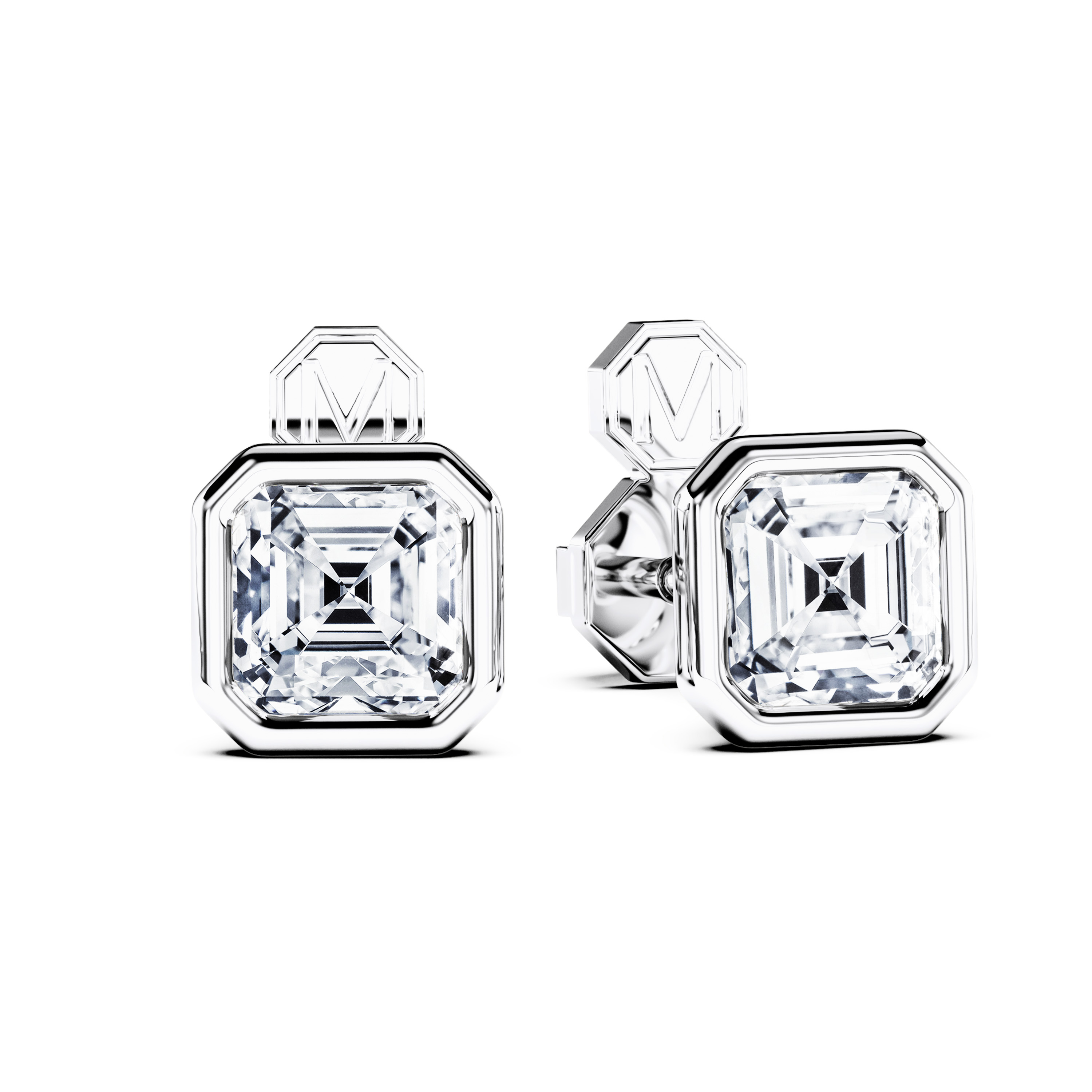 Stud, 18ct White Gold Diamond Earrings Asscher