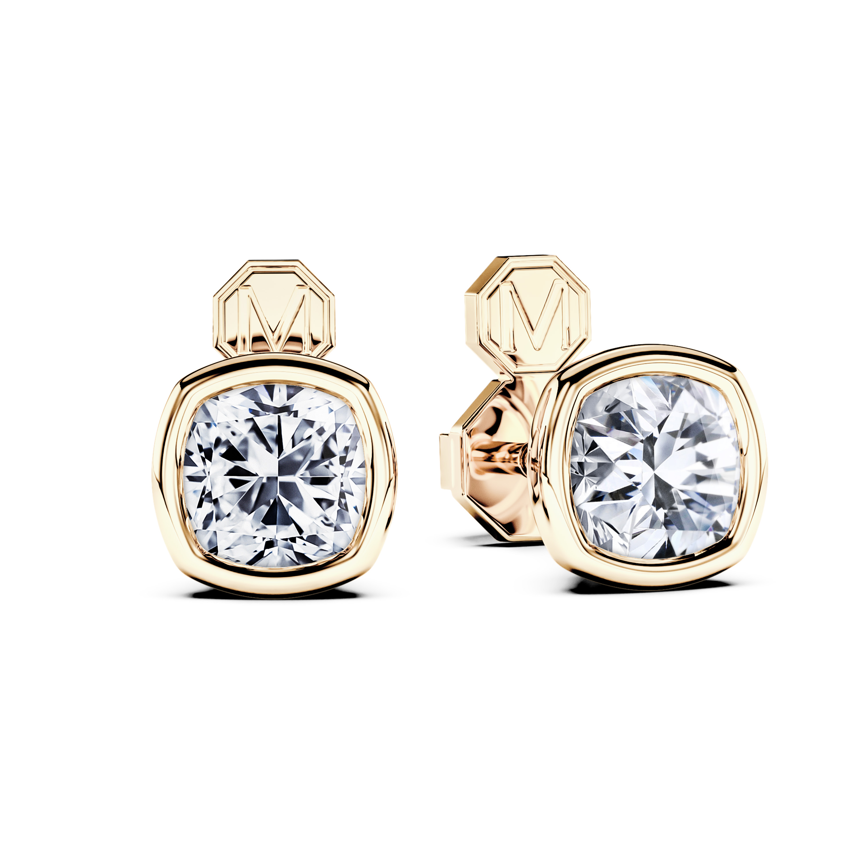 Stud, 18ct Yellow Gold Diamond Earrings Cushion