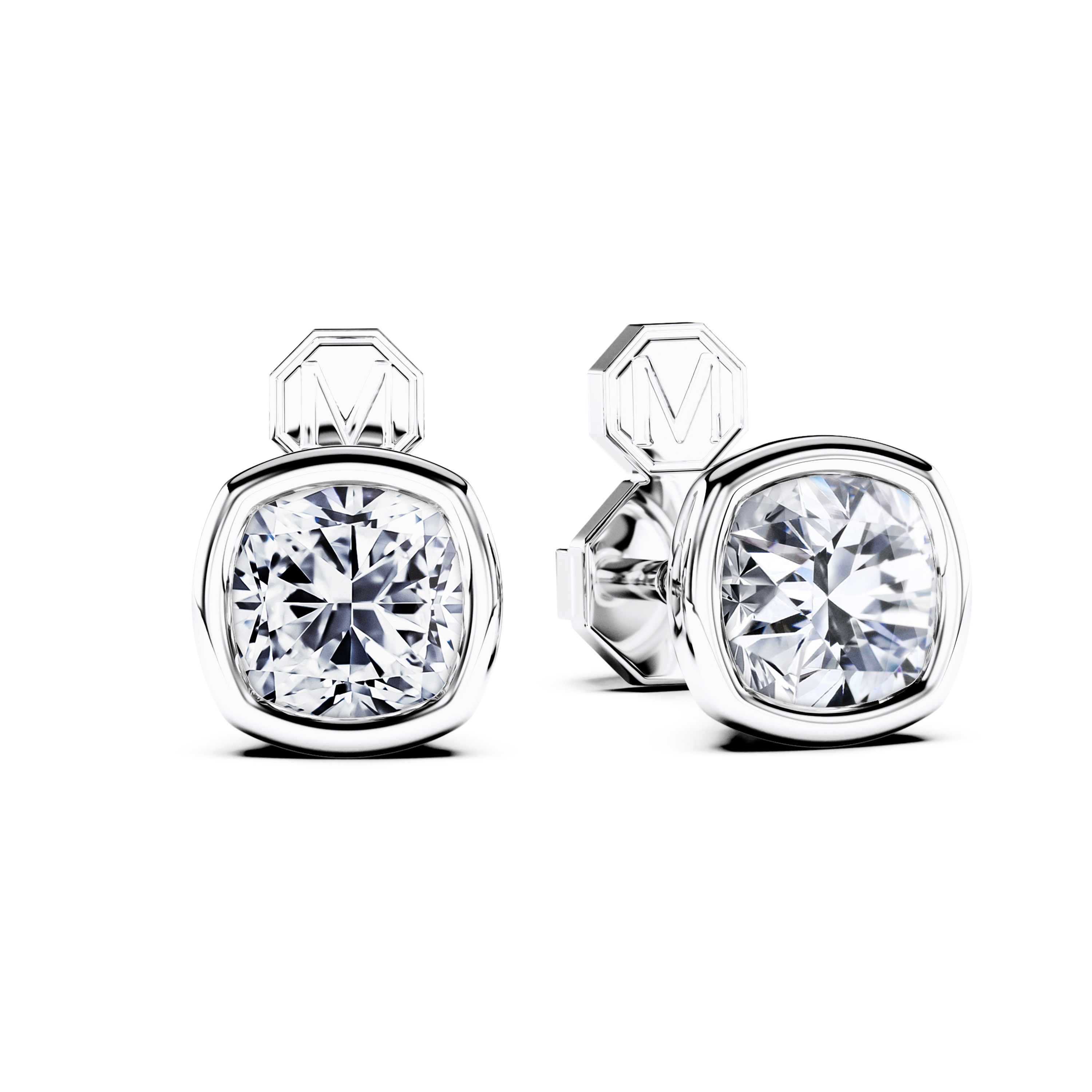 Stud, 18ct White Gold Diamond Earrings Cushion