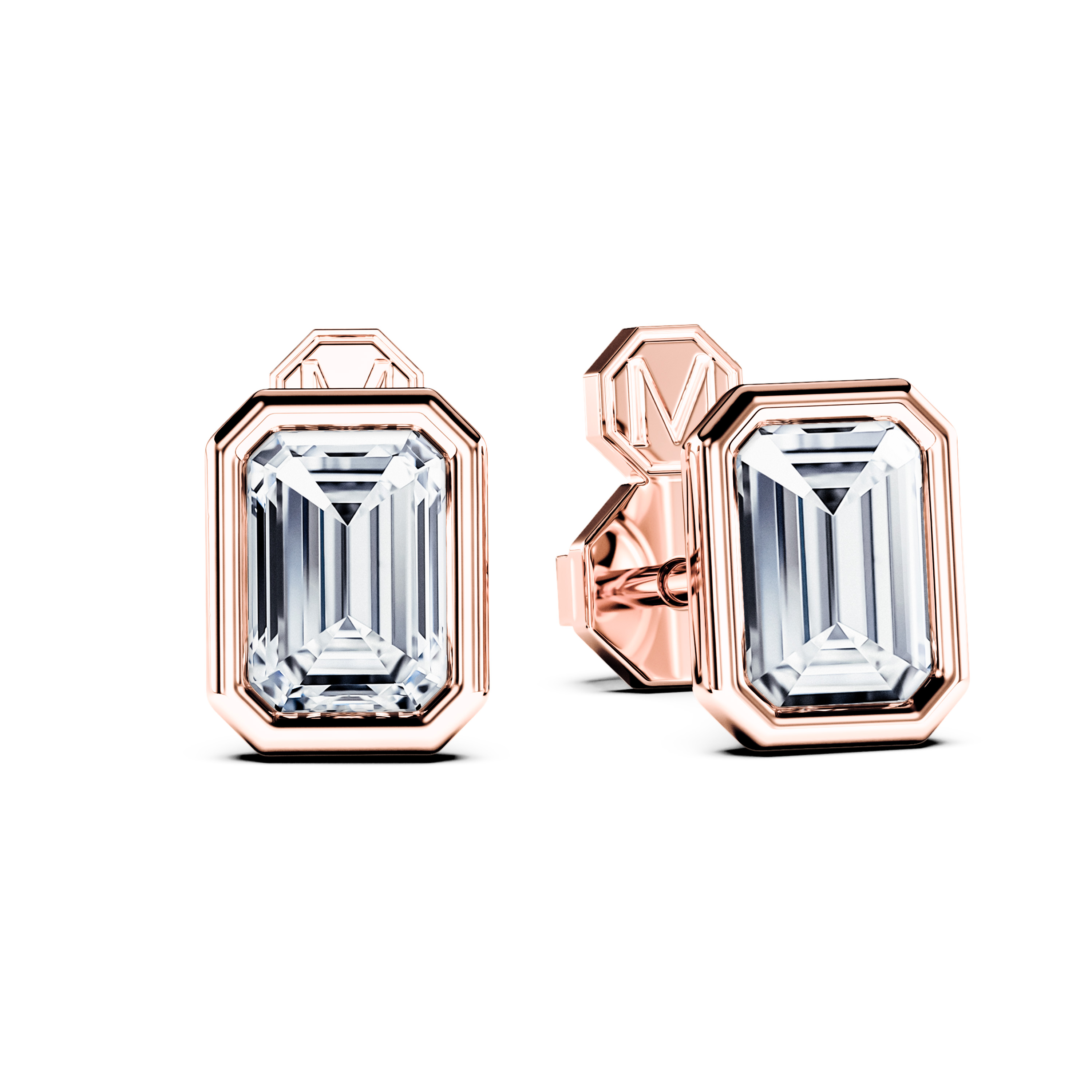 Stud, 18ct Rose Gold Diamond Earrings Emerald