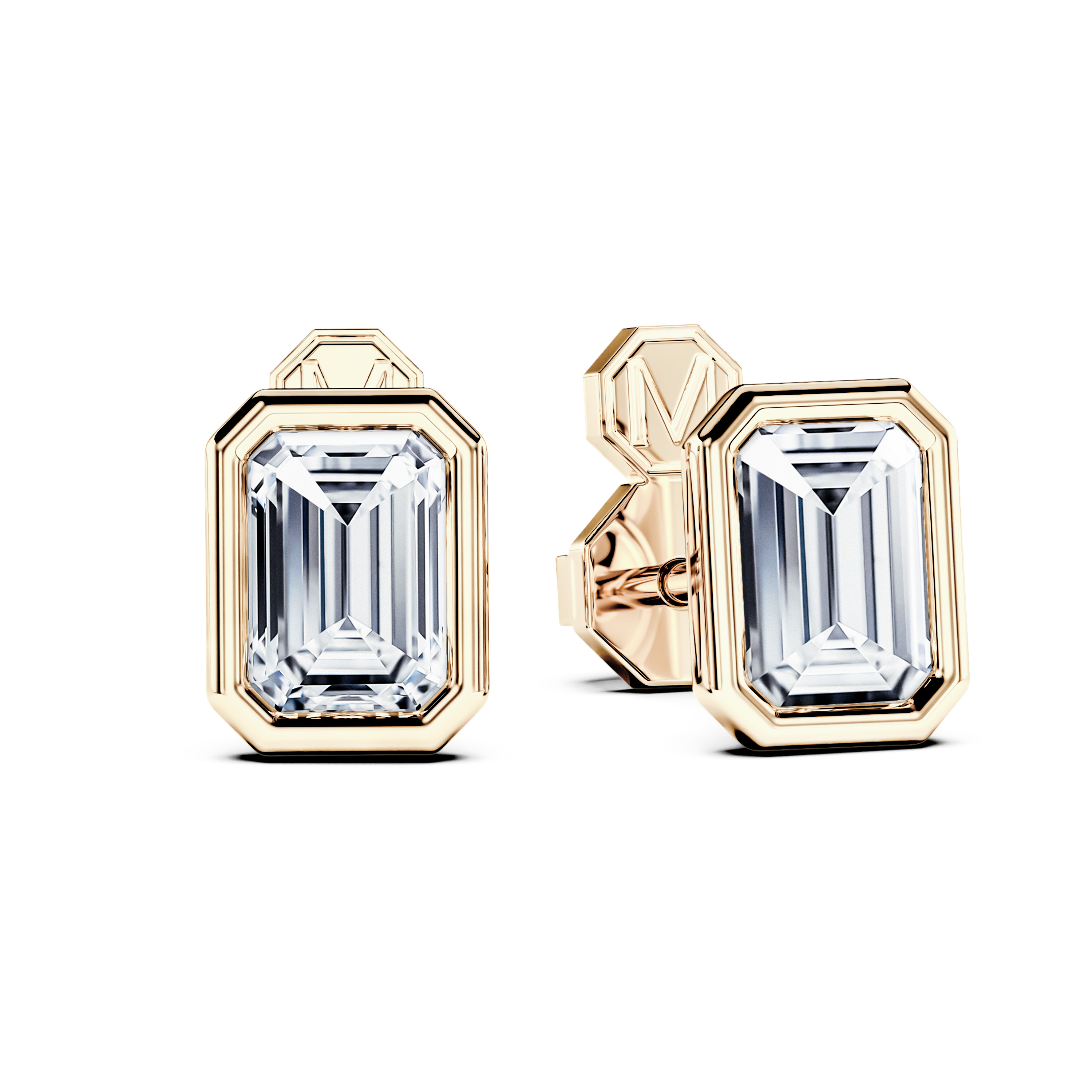 Stud, 18ct Yellow Gold Diamond Earrings Emerald