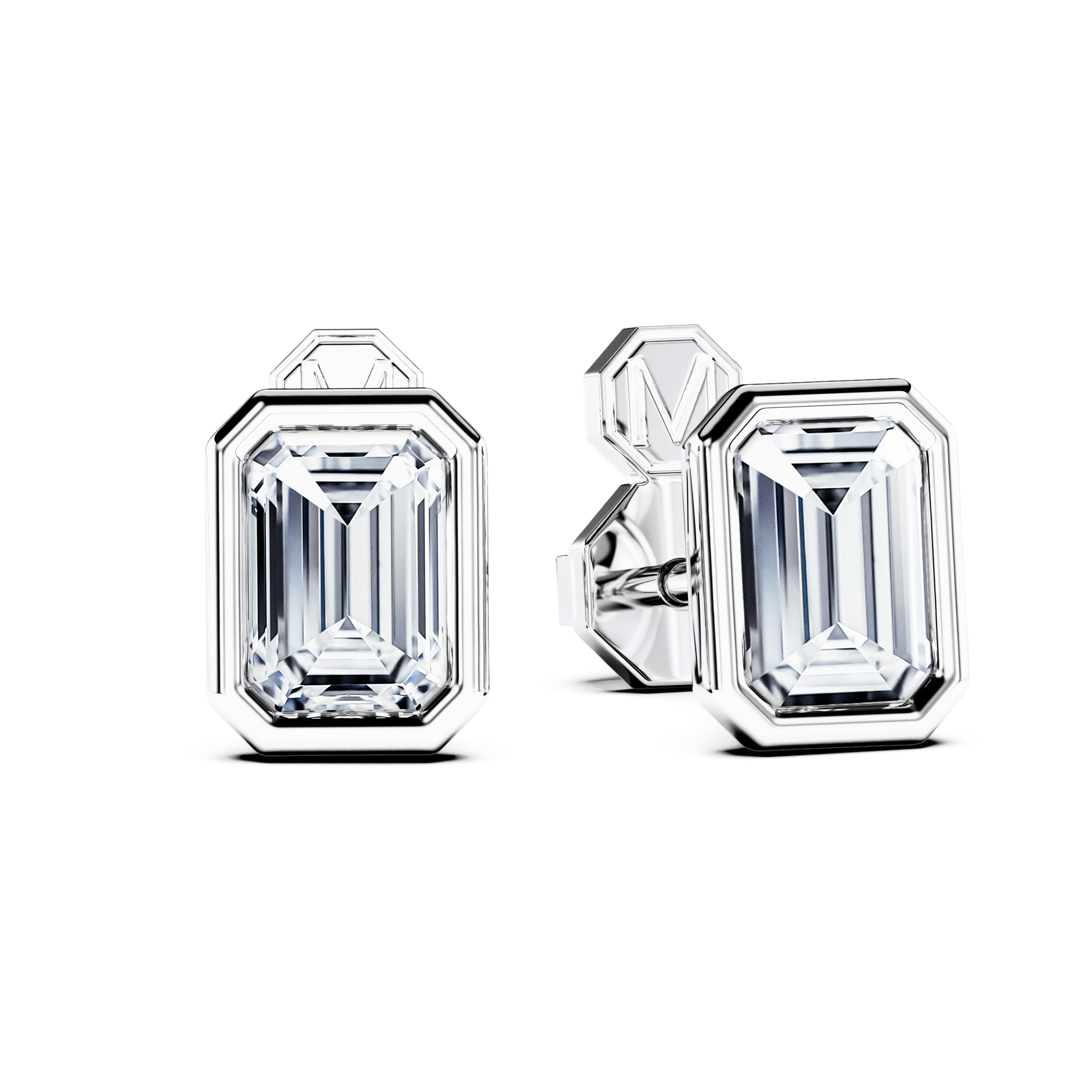 Stud, 18ct White Gold Diamond Earrings Emerald