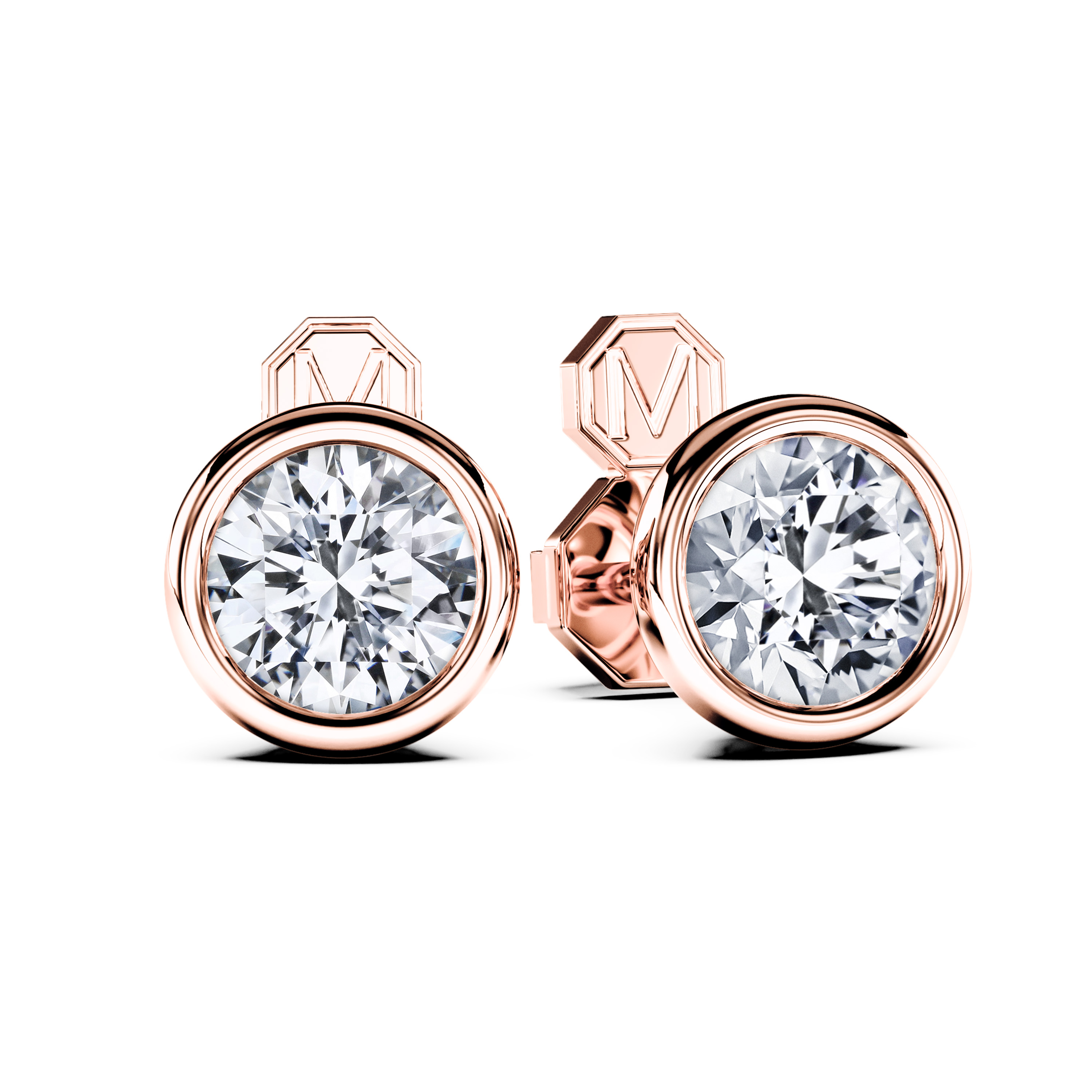 Stud, 18ct Rose Gold Diamond Earrings Round