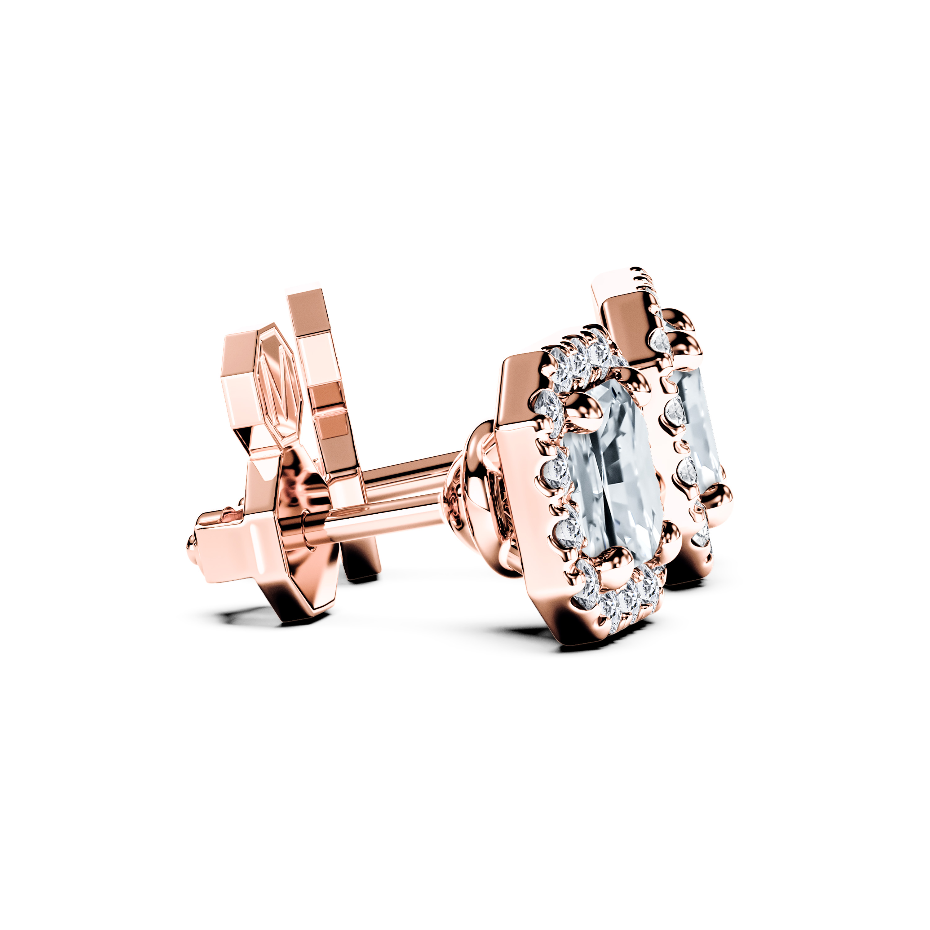 The Moon Ocean Stud Earrings in 18ct Rose Gold with Asscher Centre Stone Alternate shot 3