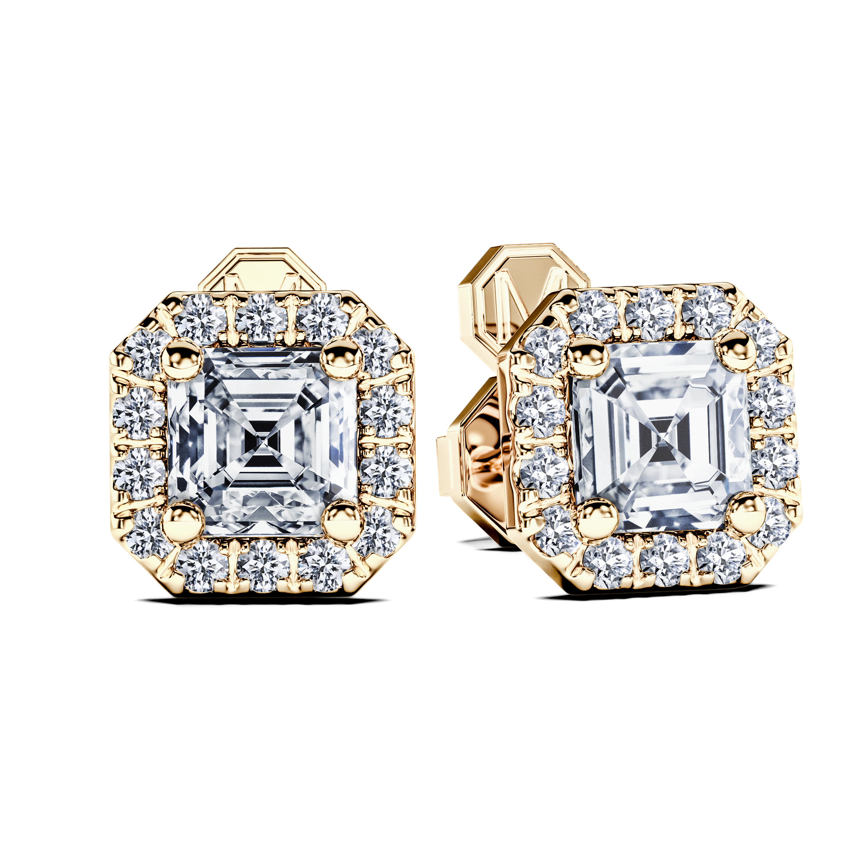Stud, 18ct Yellow Gold Diamond Earrings Halo Asscher