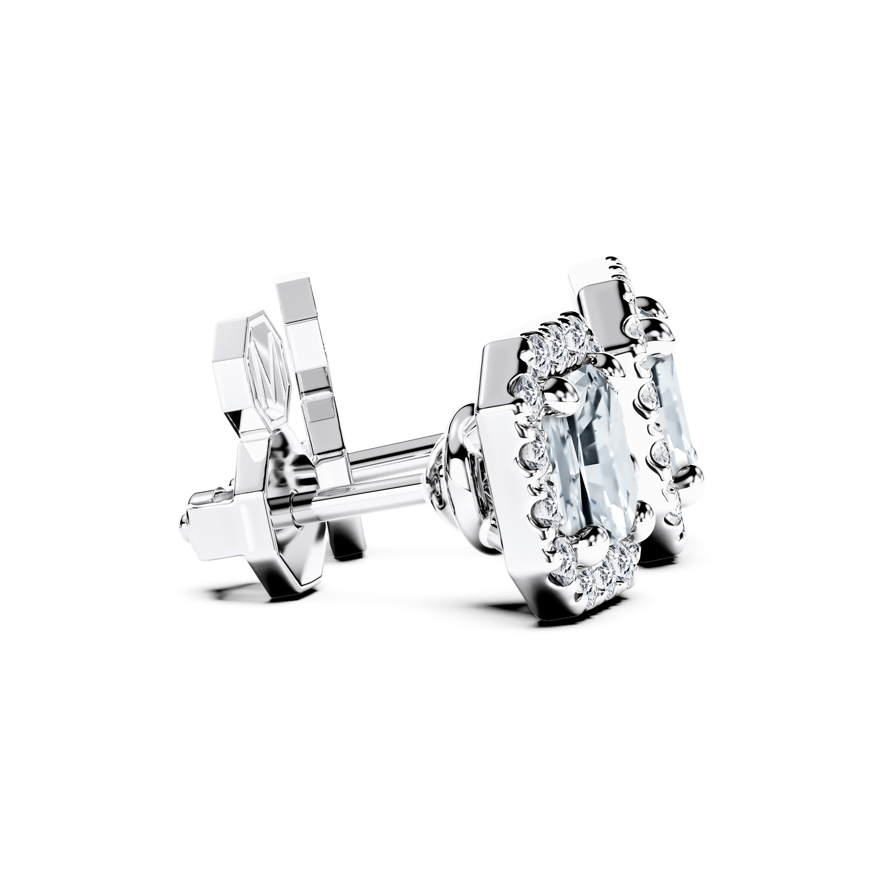 The Moon Ocean Stud Earrings in 18ct White Gold with Asscher Centre Stone Alternate shot 3