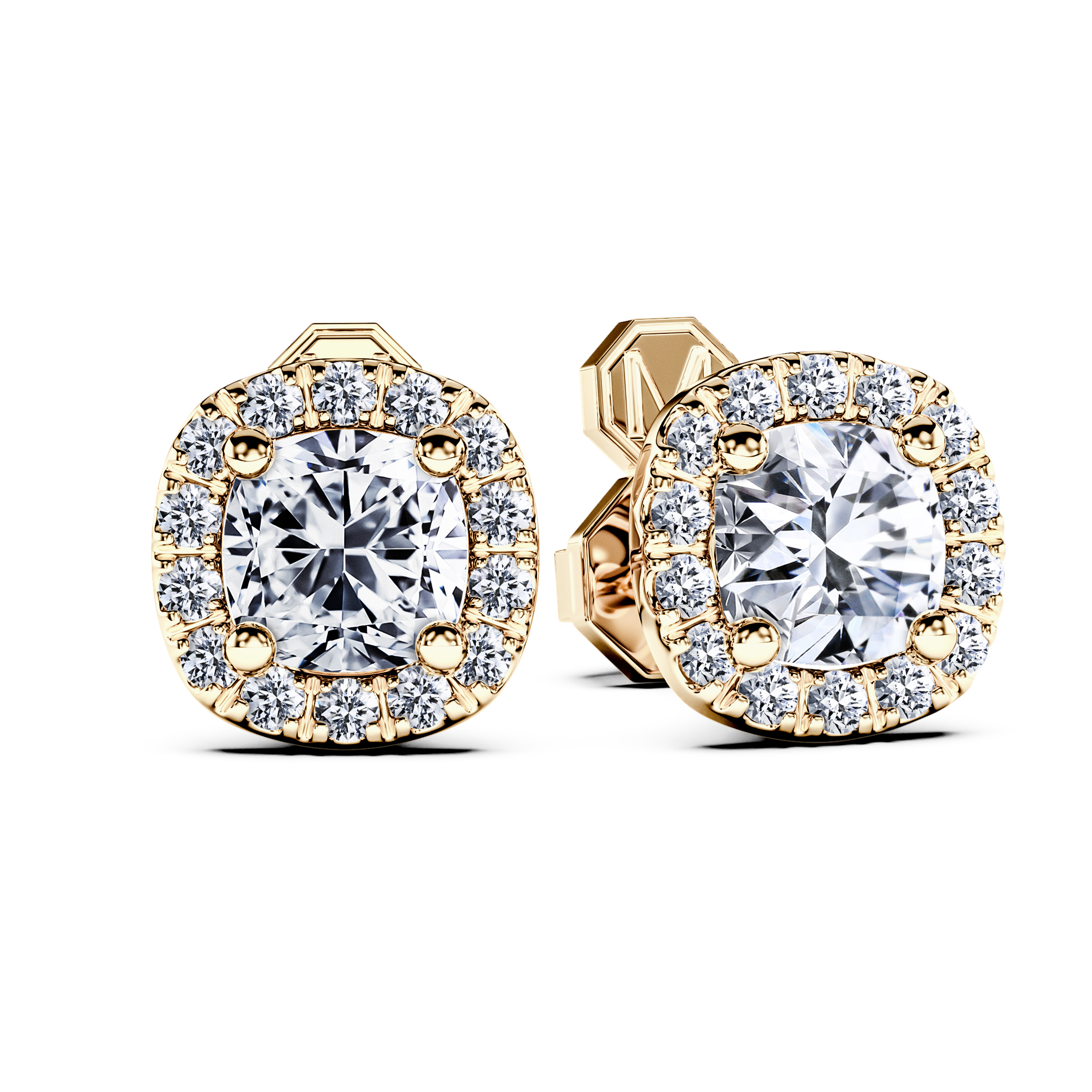 Stud, 18ct White Gold Diamond Earrings Halo Cushion