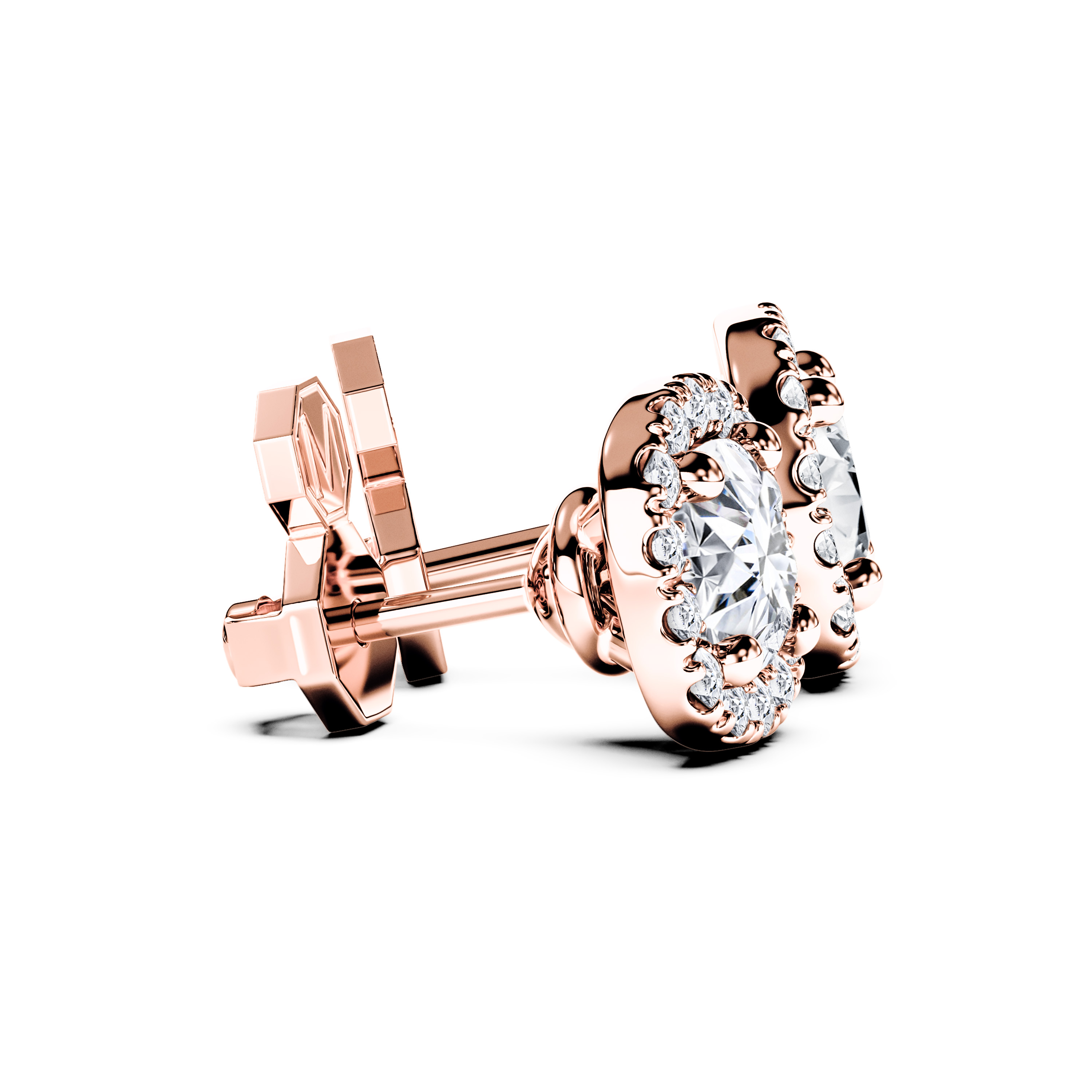 The Moon Ocean Stud Earrings in 18ct Rose Gold with Cushion Centre Stone Alternate shot 3