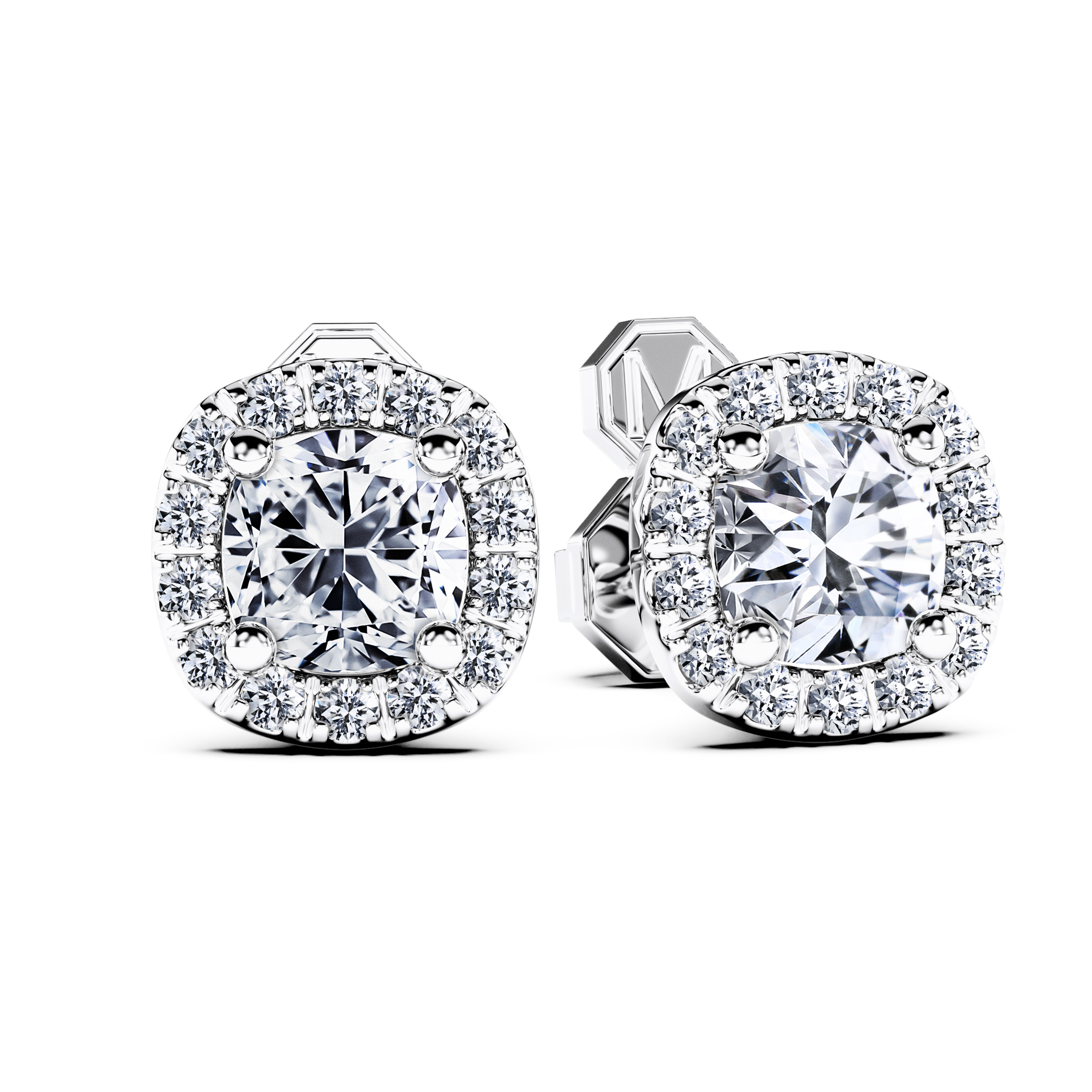 Stud, 18ct Yellow Gold Diamond Earrings Halo Cushion