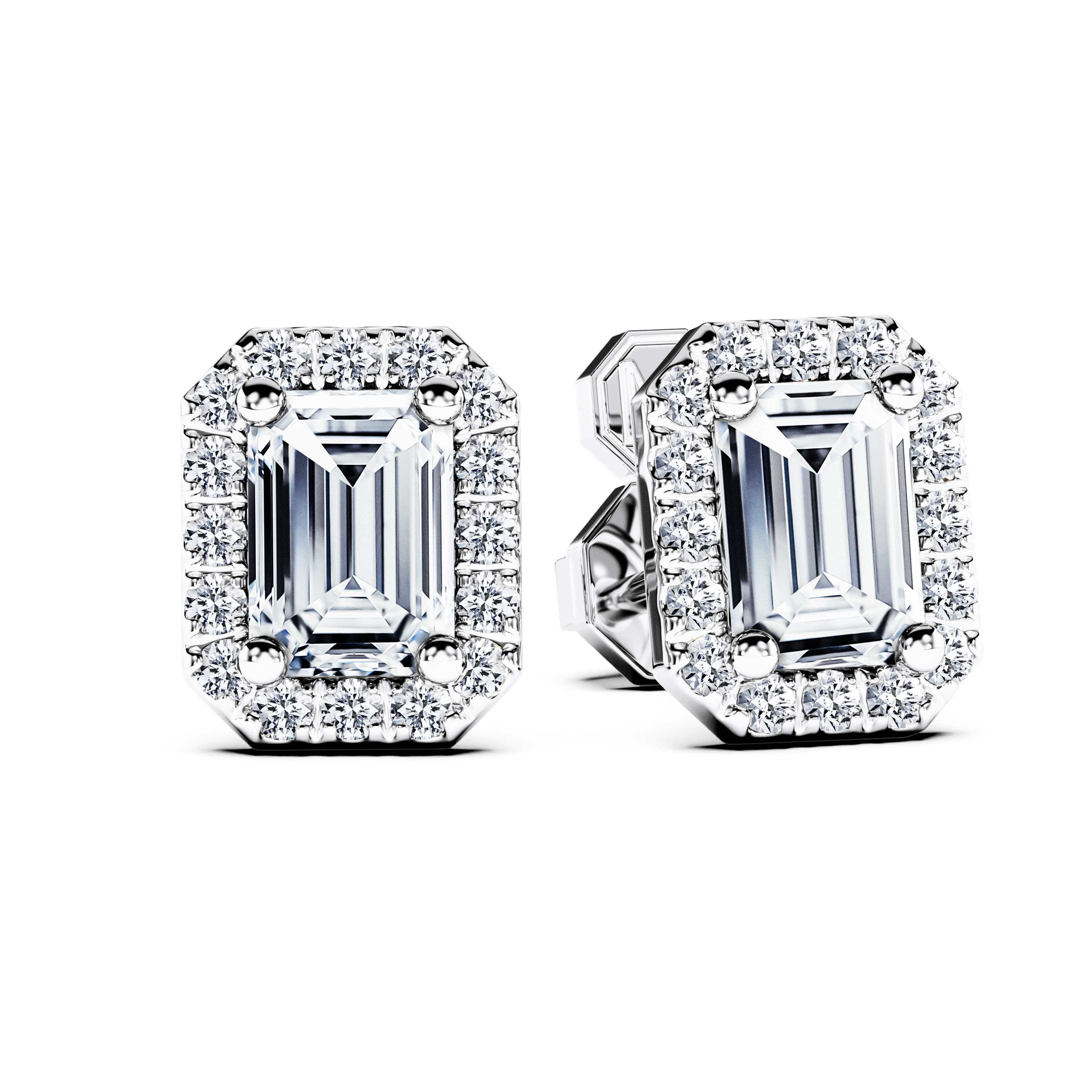 Stud, 18ct White Gold Diamond Earrings Halo Emerald