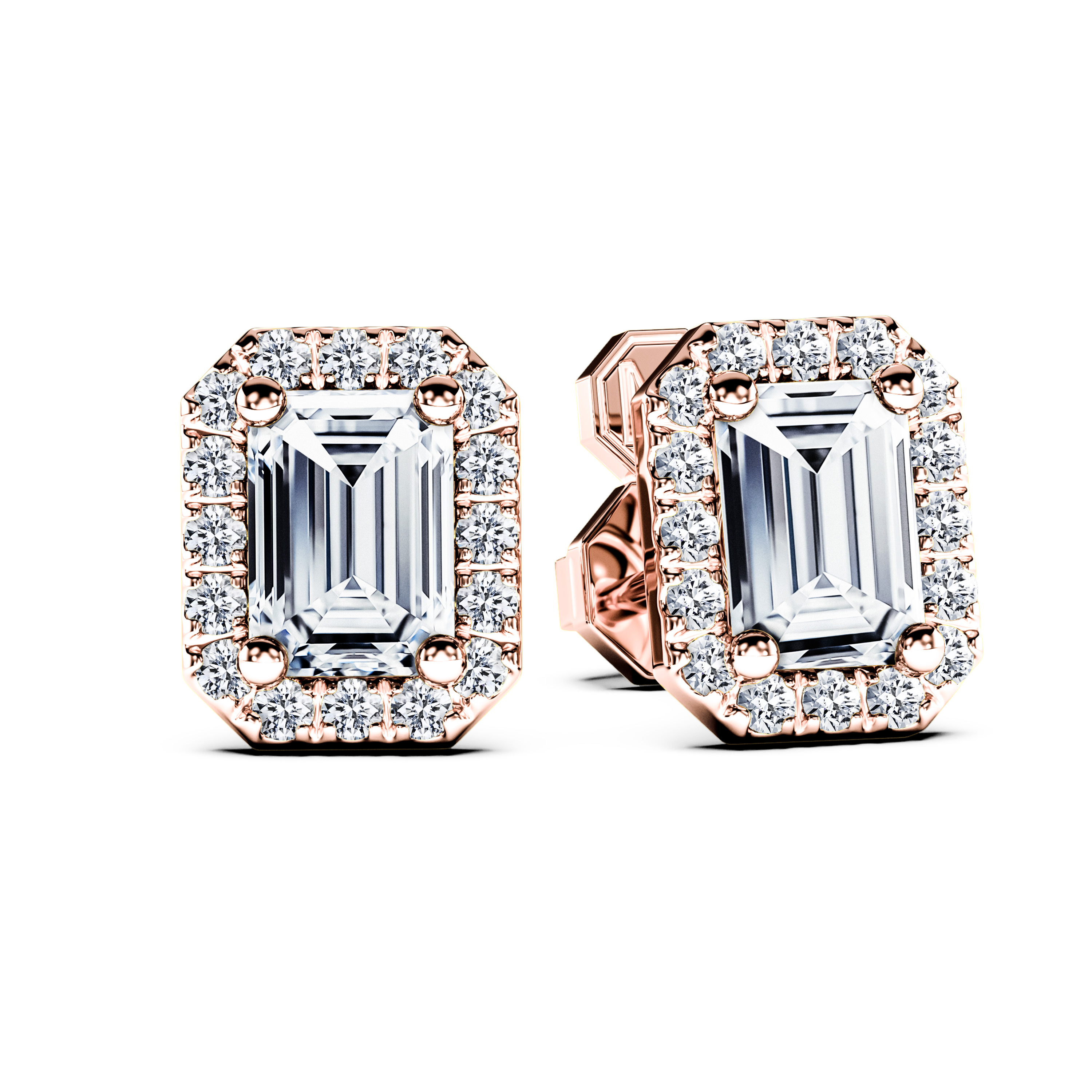 Stud, 18ct Rose Gold Diamond Earrings Halo Emerald