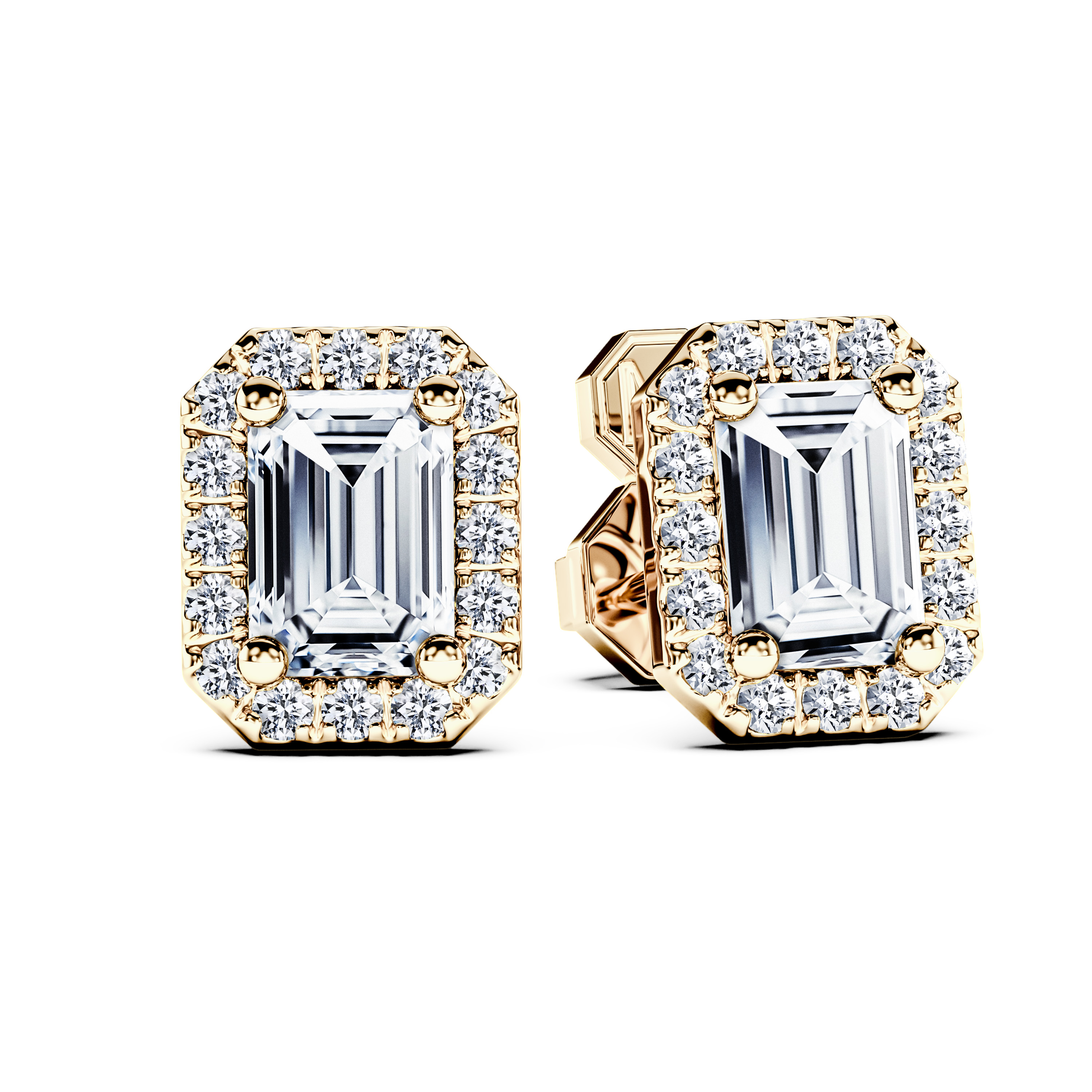 Stud, 18ct Yellow Gold Diamond Earrings Halo Emerald