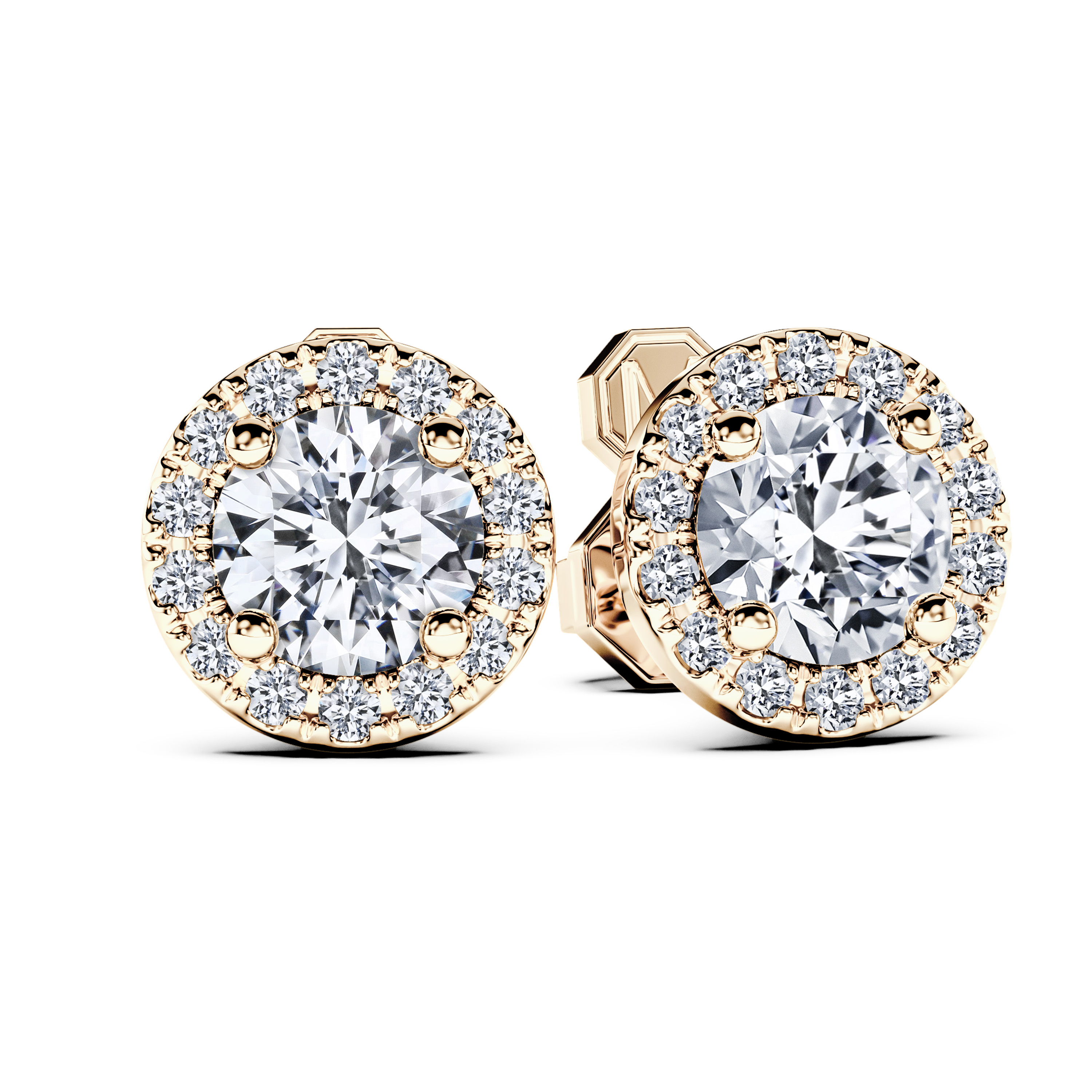 Stud, 18ct Yellow Gold Diamond Earrings Halo Round