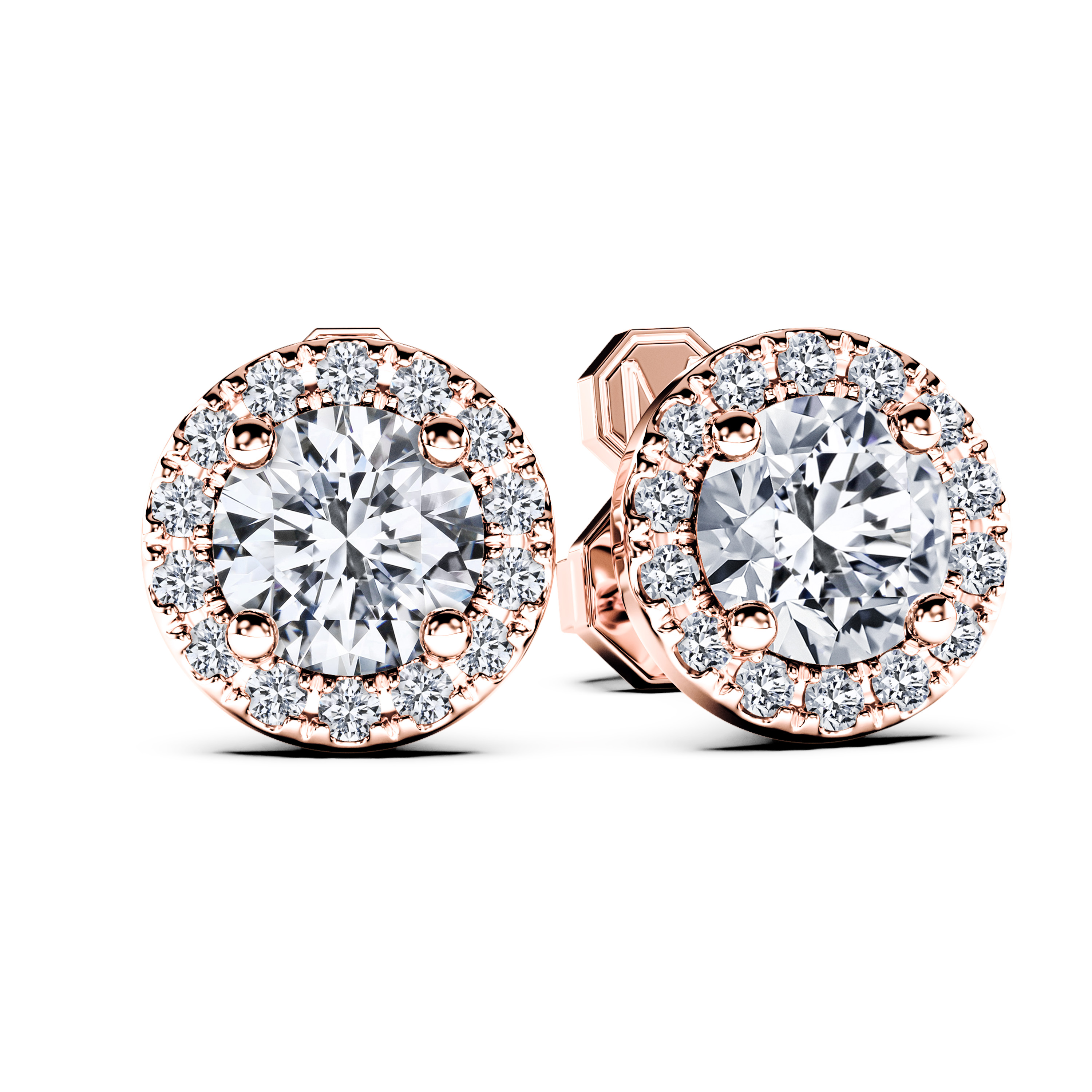 Stud, 18ct Rose Gold Diamond Earrings Halo Round
