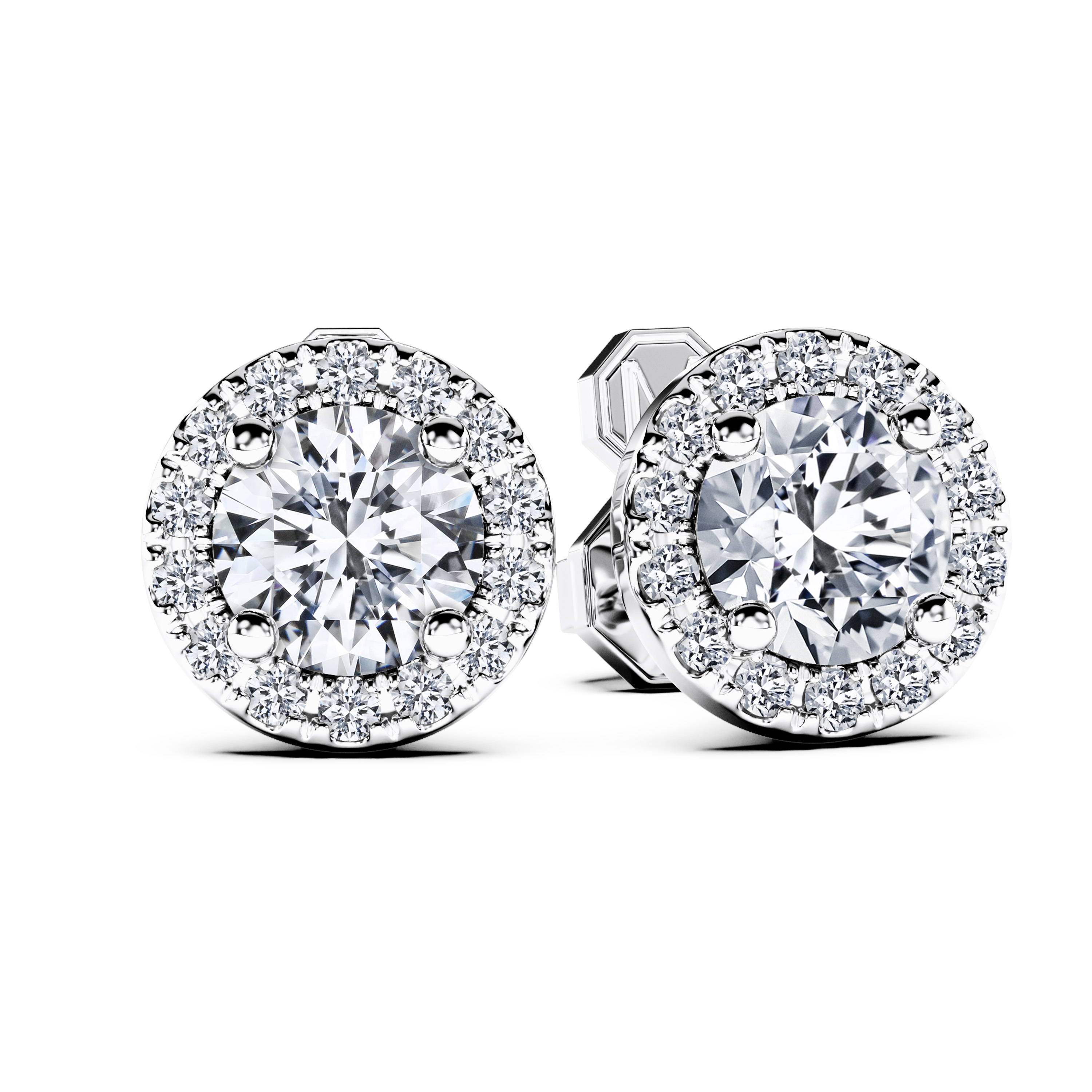 Stud, 18ct White Gold Diamond Earrings Halo Round