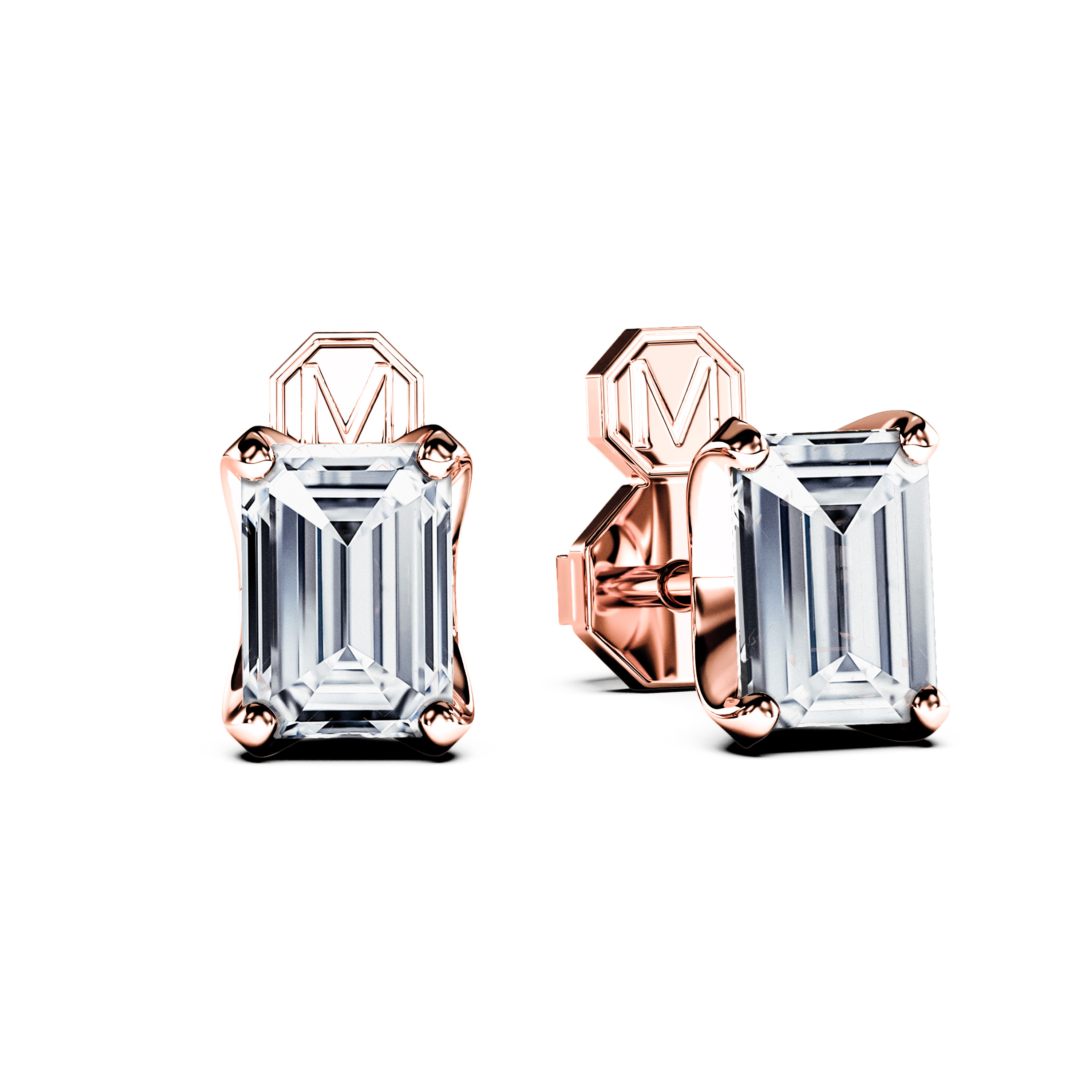 Stud, 18ct Rose Gold Diamond Earrings Emerald