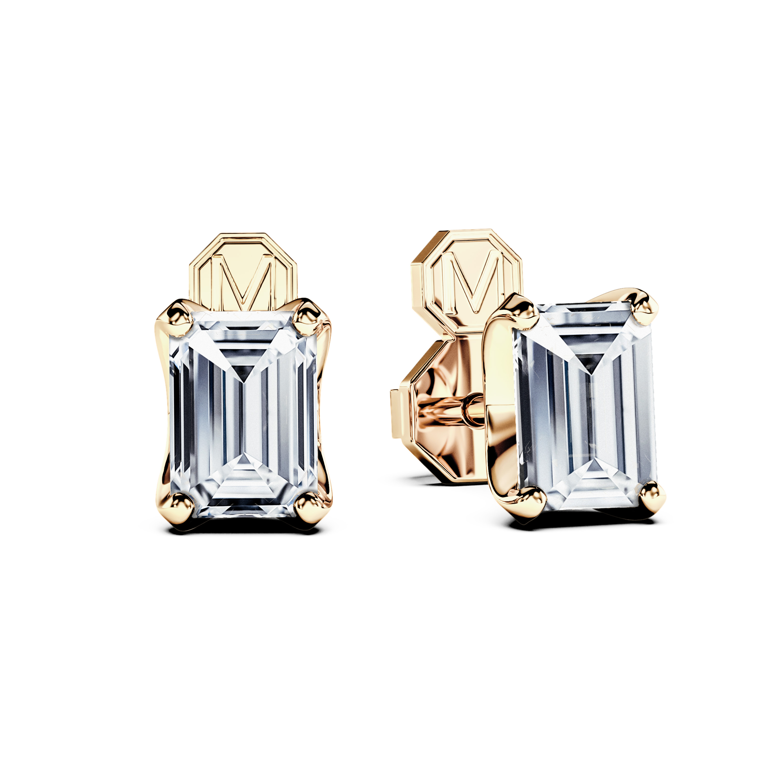 Stud, 18ct Yellow Gold Diamond Earrings Emerald