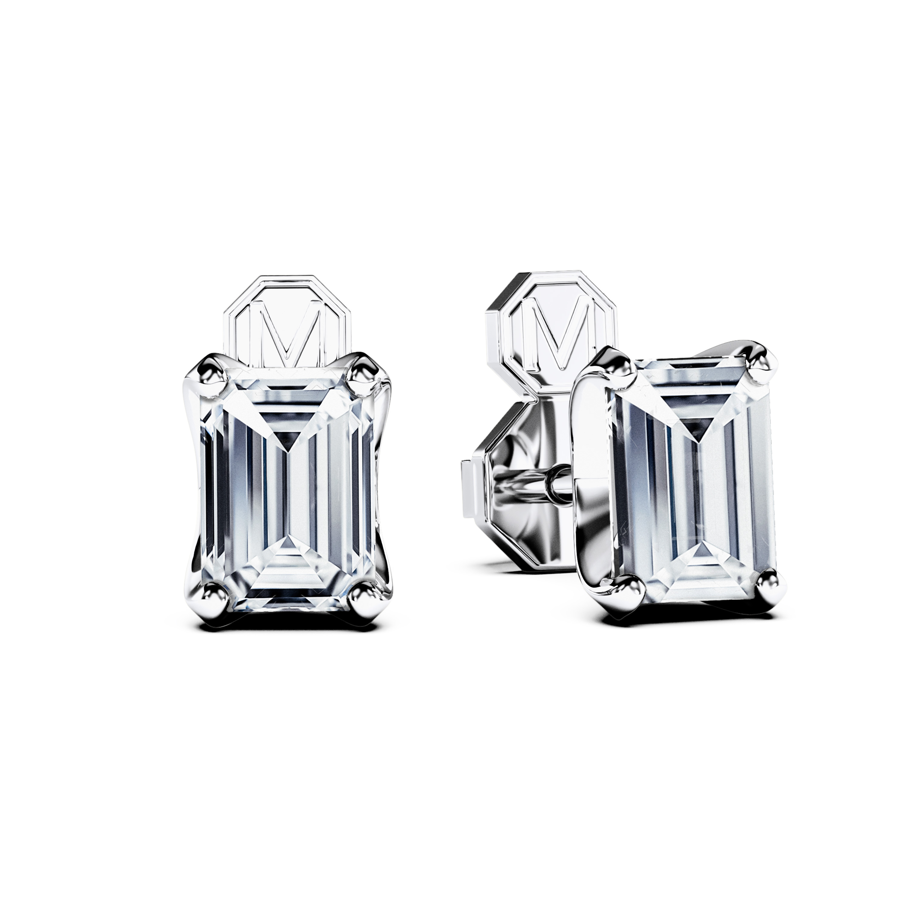 Stud, 18ct White Gold Diamond Earrings Emerald