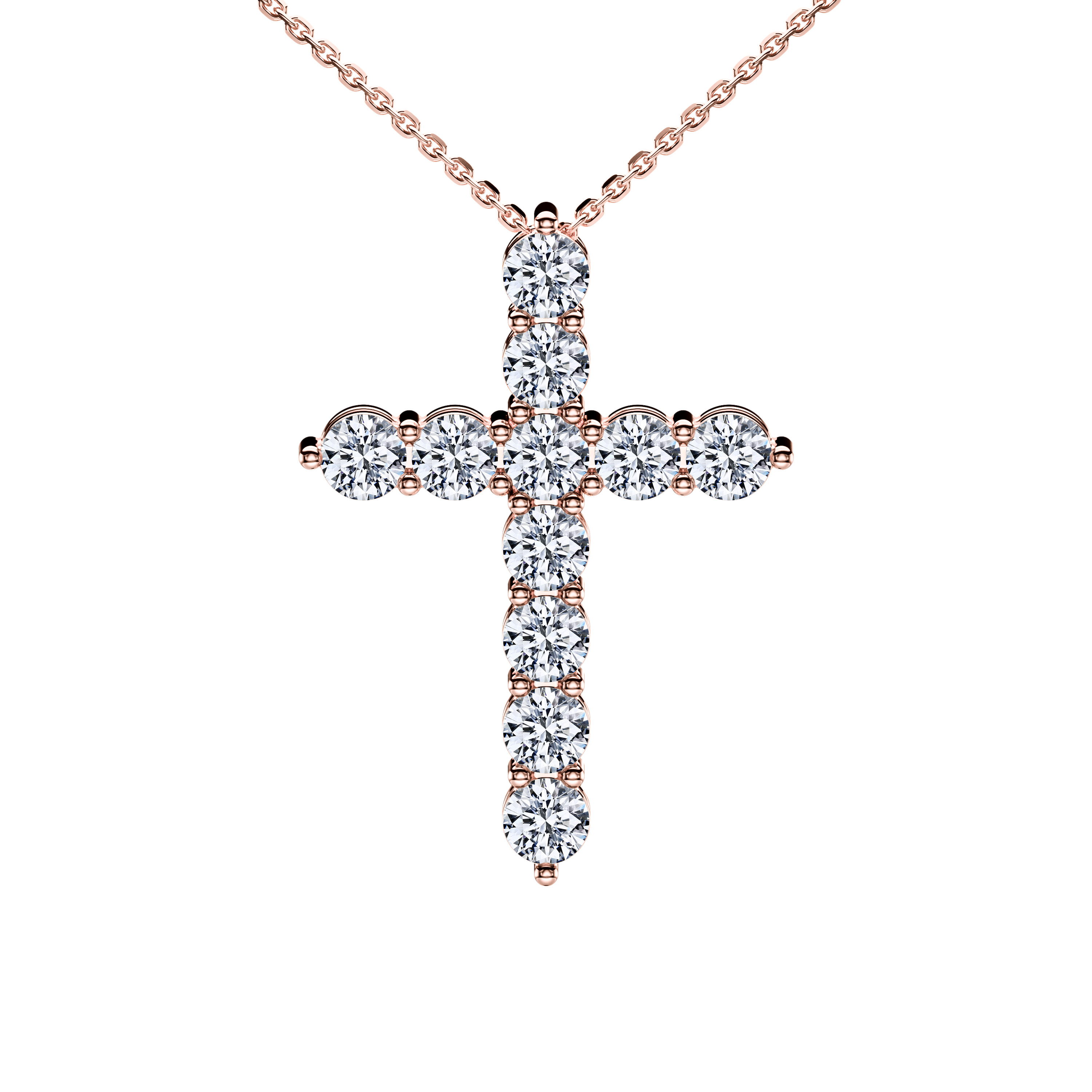 18ct Rose Gold Diamond Cross 1 Pendant Round