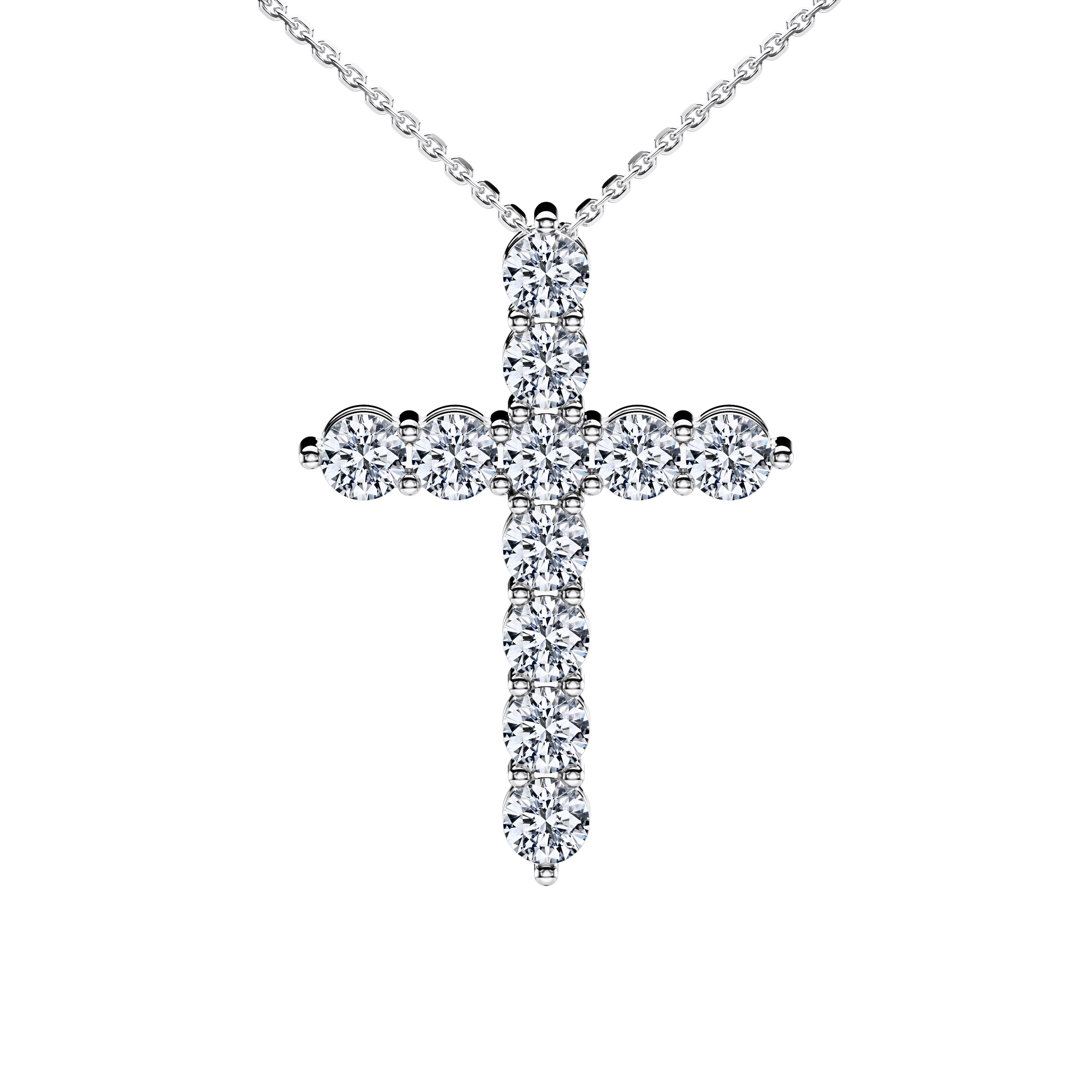 18ct White Gold Diamond Cross 1 Pendant Round