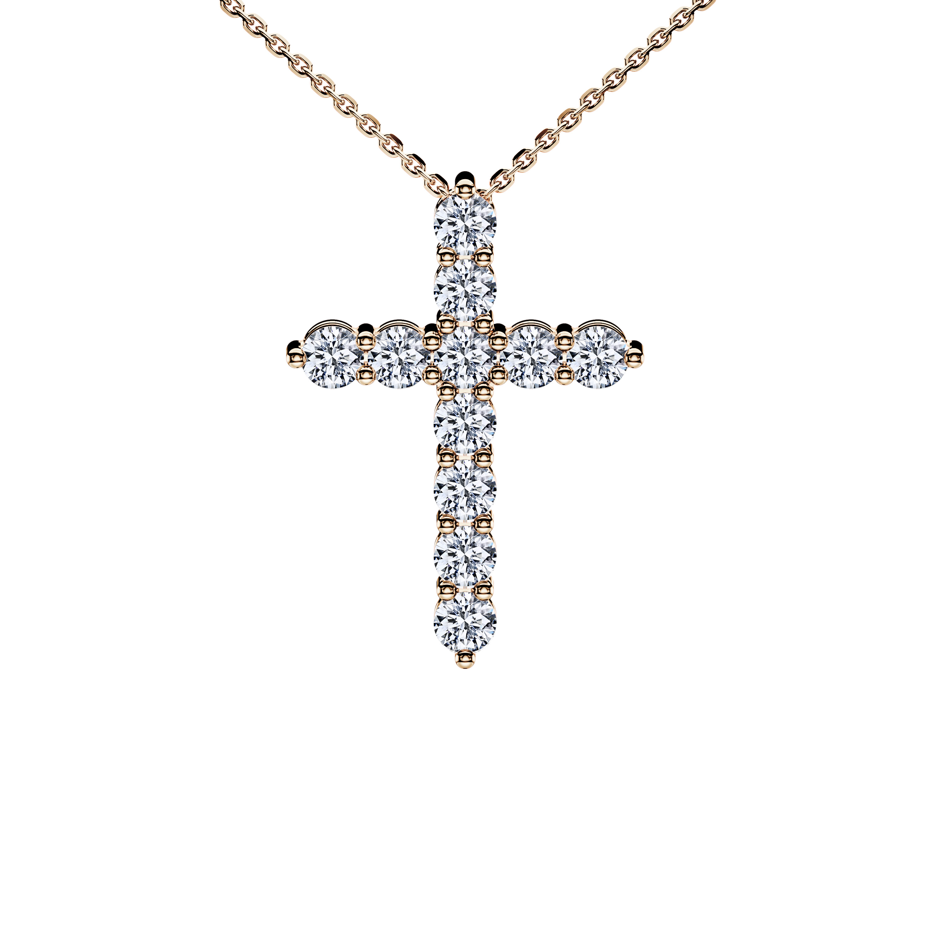 18ct Yellow Gold Diamond Cross 2 Pendant Round