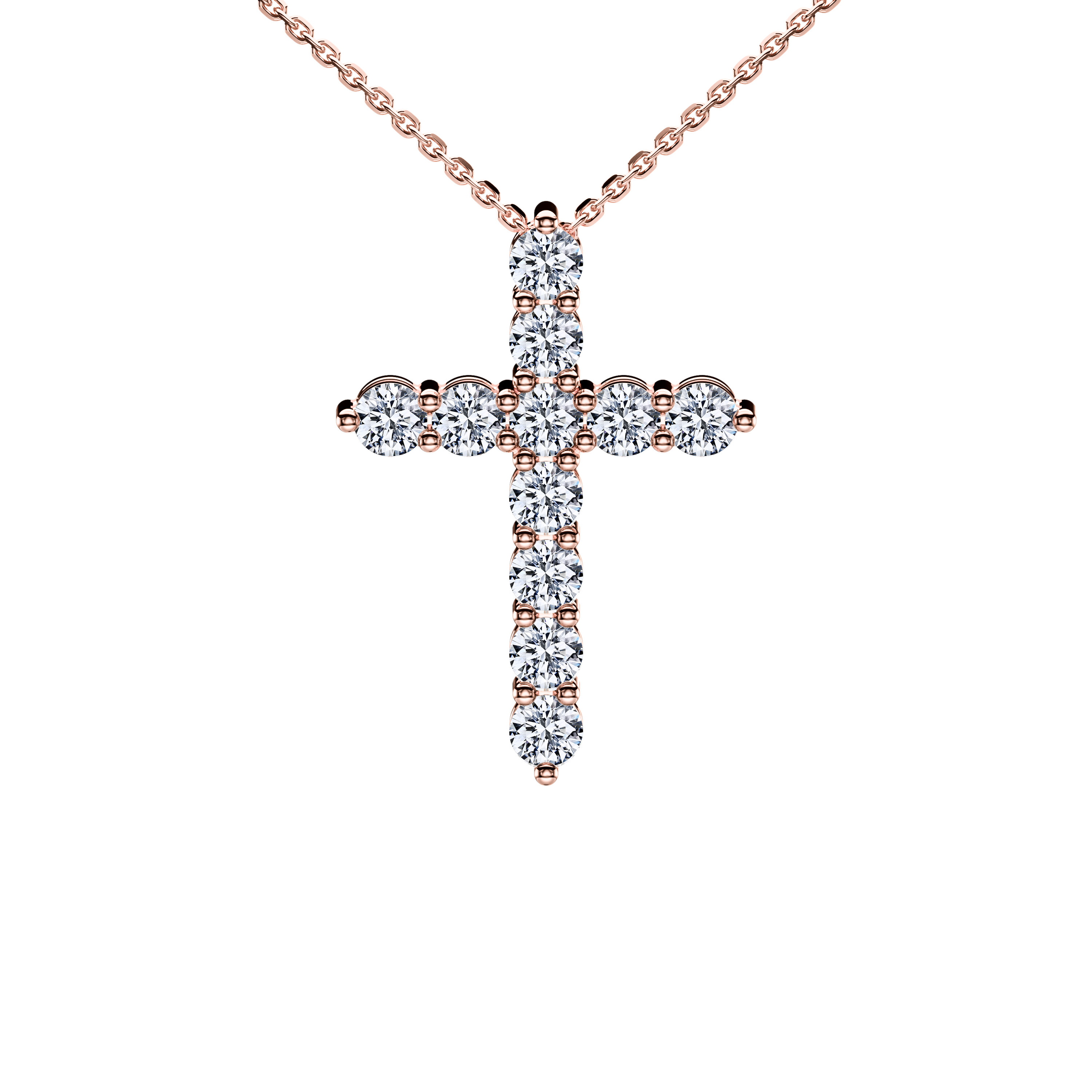 18ct Rose Gold Diamond Cross 2 Pendant Round