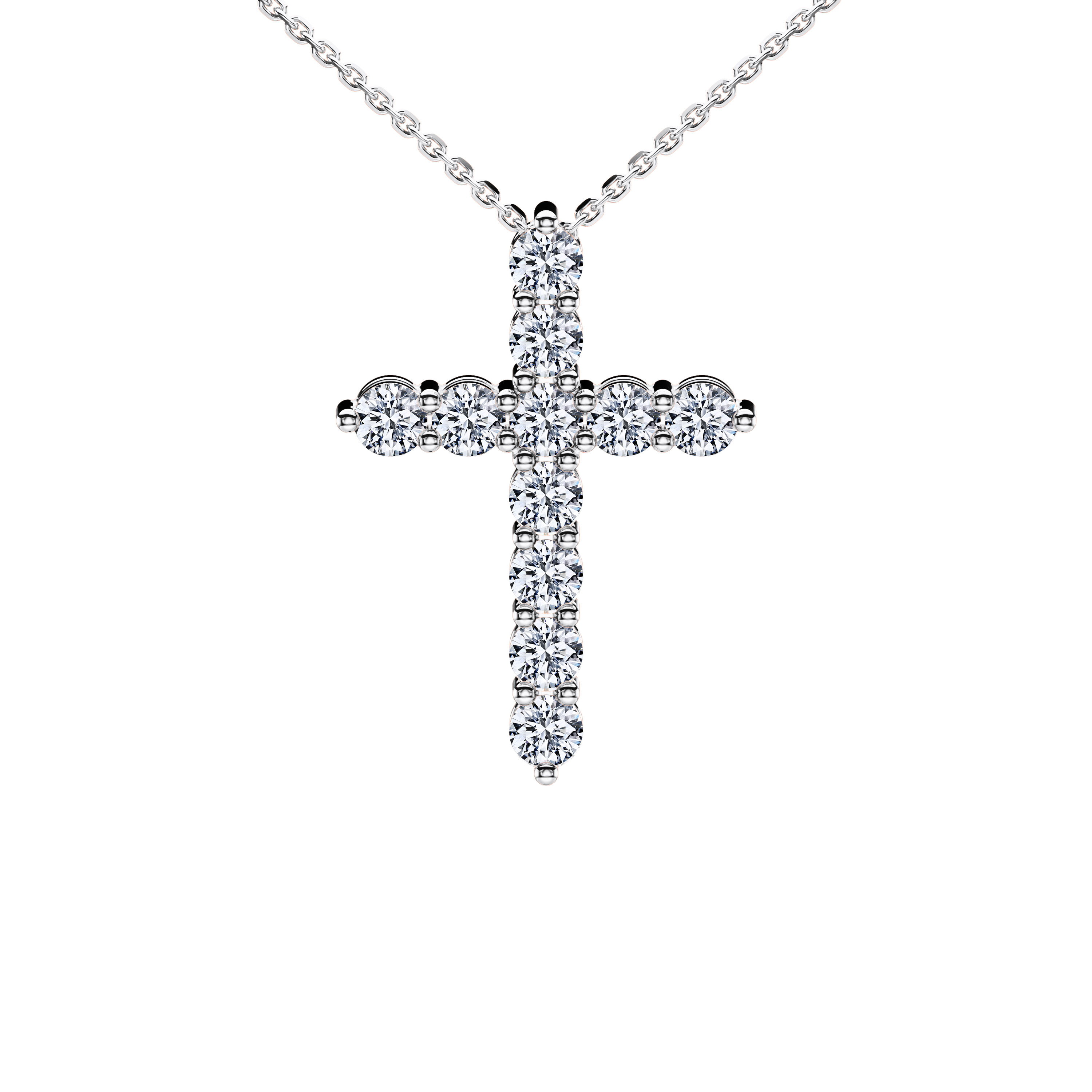 18ct White Gold Diamond Cross 2 Pendant Round