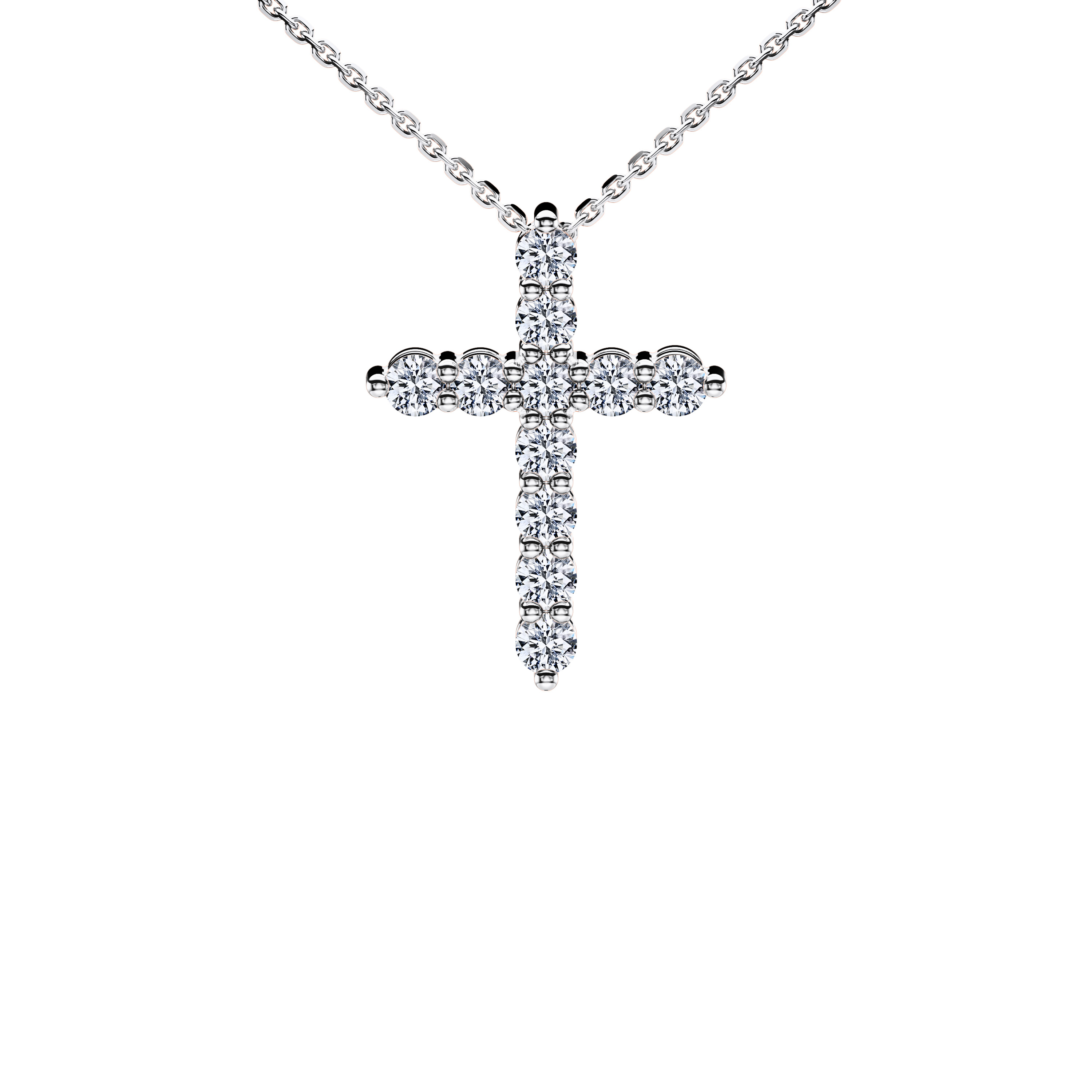 18ct White Gold Diamond Cross 3 Pendant Round