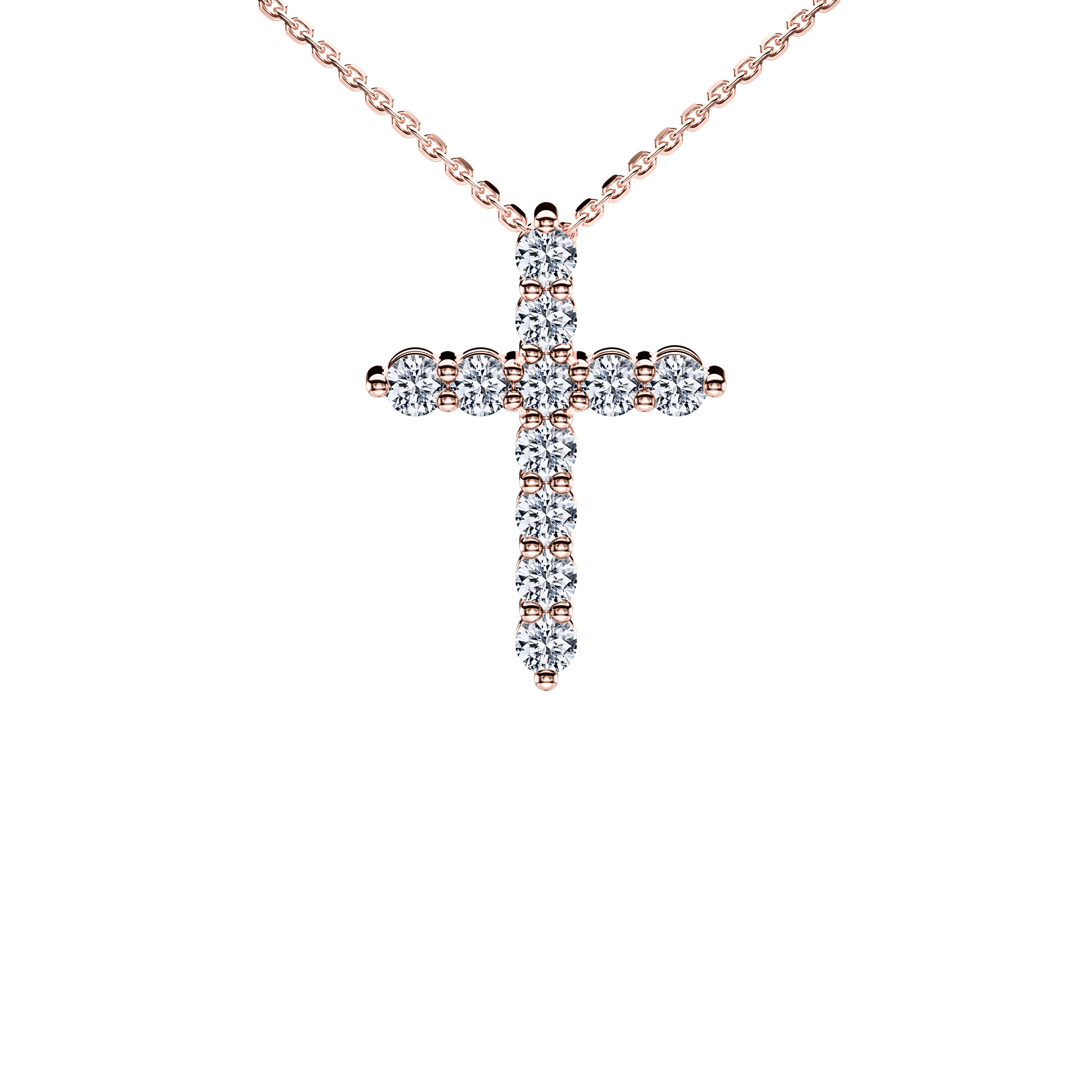 18ct Rose Gold Diamond Cross 3 Pendant Round